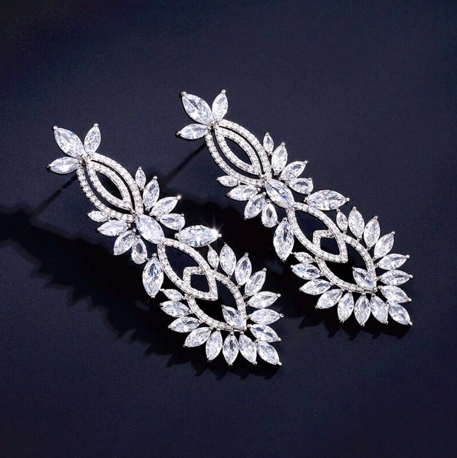 Giselle Sterling Silver Cubic Zirconia Bridal Earrings for Wedding, Engagement & Special Occasions - Elegant Dangle Earrings for Bride, Bridesmaid & Formal Events