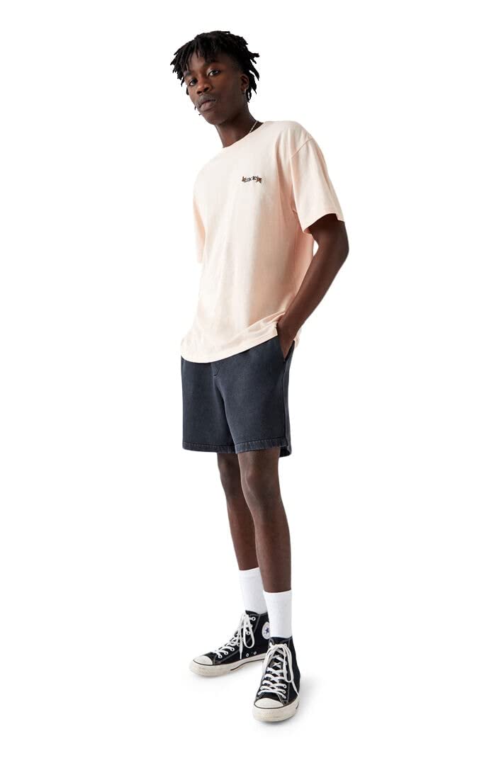 PacSun Men's Black Vintage Wash Fleece Drawstring Volley Shorts - Comfortable Casual Athletic Shorts for Gym, Running, Beach & Lounge Wear