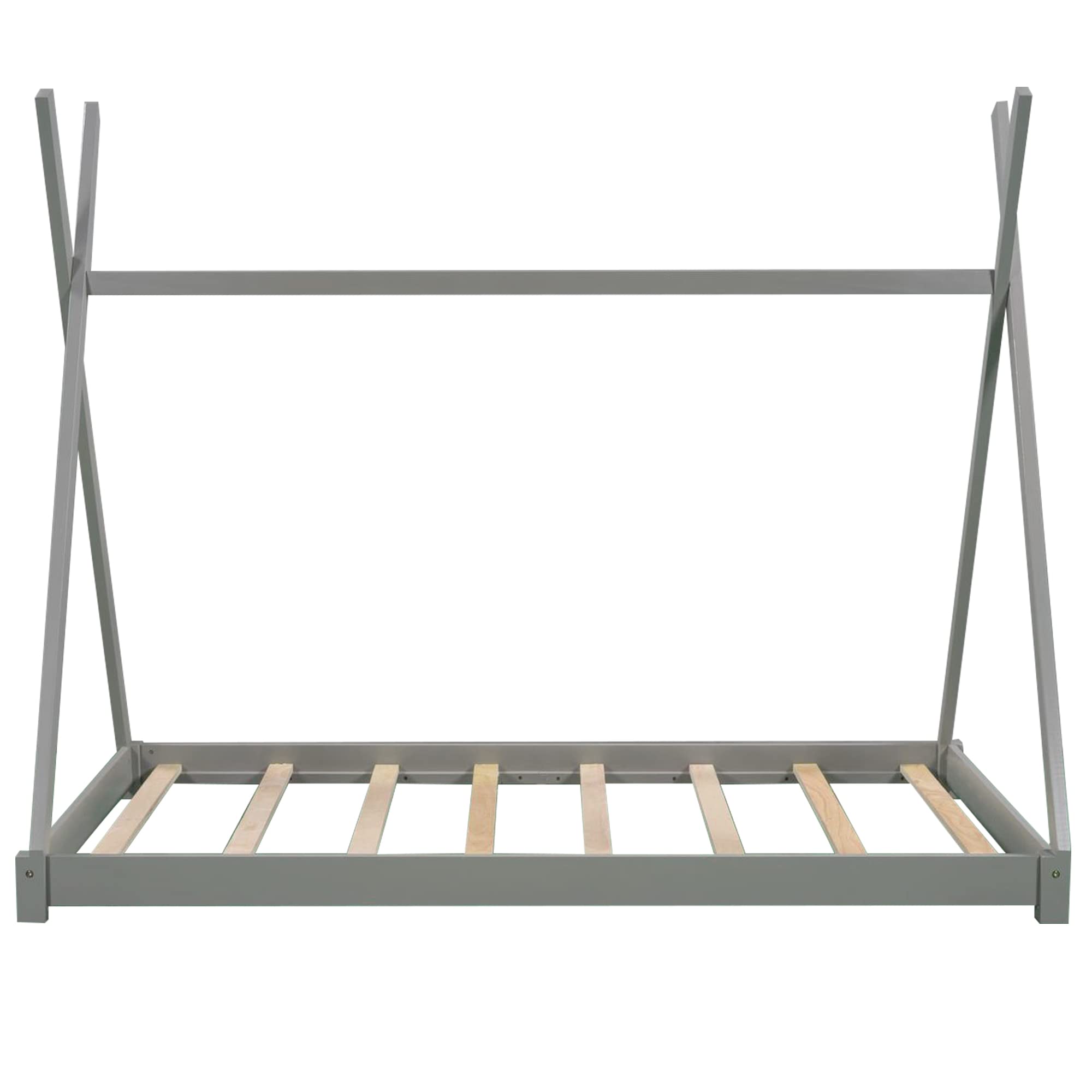Rhomtree Solid Wood Twin Bed for Kids - Sturdy Triangle Structure, Low Platform Design, No Box Spring Required (Gray) - Perfect for Children's Bedrooms, Guest Rooms & Small Spaces