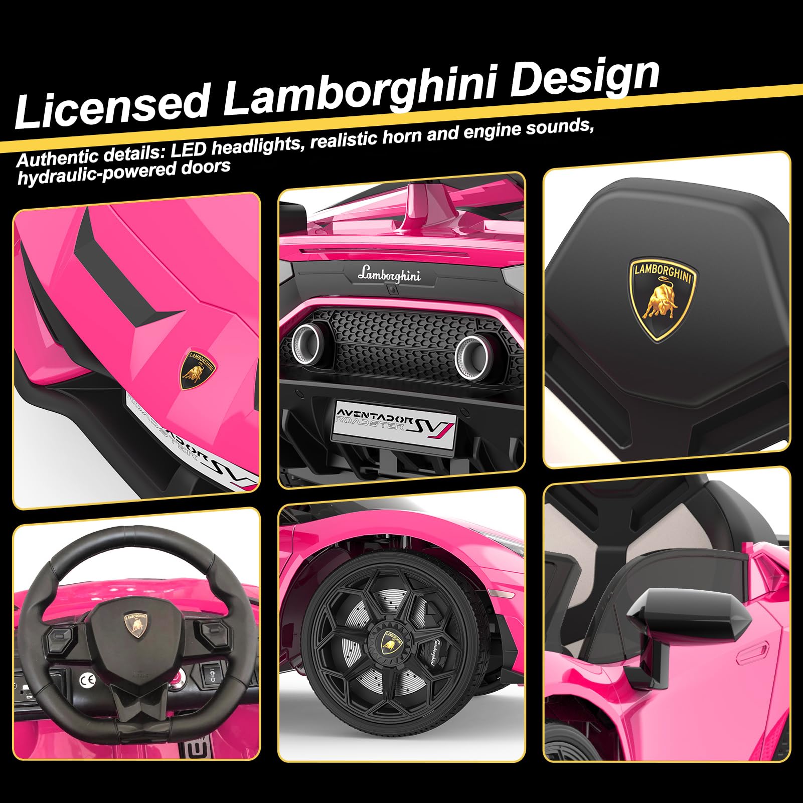 GARVEE 12V Electric Ride On Car for Kids - Licensed Lamborghini Battery Powered Sports Car with Parent Remote Control, 2 Speed Modes, MP3 Sound System & LED Headlights | Perfect Birthday Gift for Boys & Girls Ages 3-8 | Outdoor Play, Backyard Fun & Neighborhood Cruising