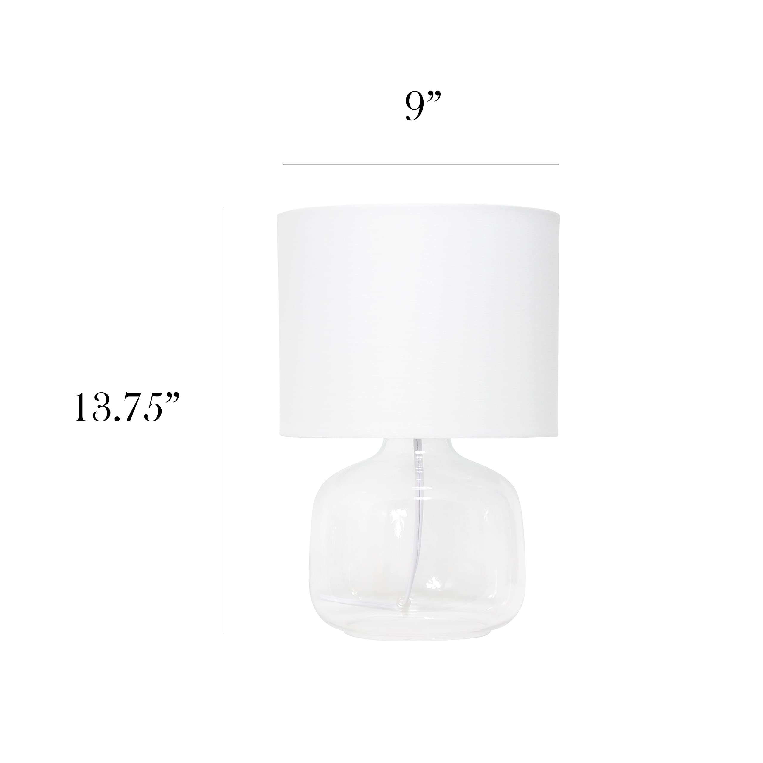 Simple Designs LT2064-CLW Clear Glass Table Lamp with White Fabric Shade - Set of 4 Modern Lamps for Living Room, Bedroom, Office & Home Decor