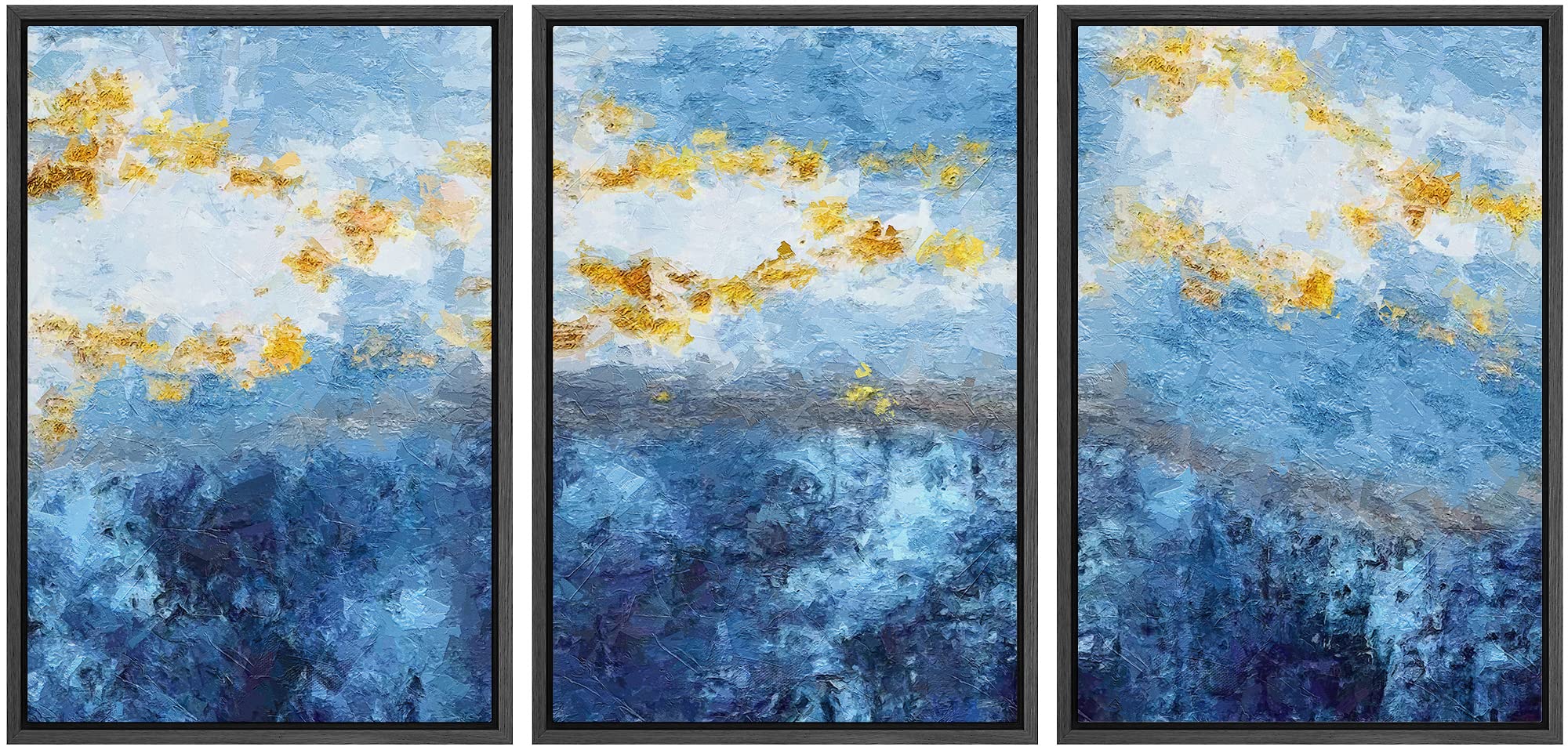 Wall26 Framed Abstract Gold & Blue Paint Stroke Wall Art Set - Modern Boho Multicolor Canvas Prints for Living Room, Bedroom, Office Decor - 24x36 Inches Black Frame | Perfect for Home & Office Wall Decor, Gift Idea
