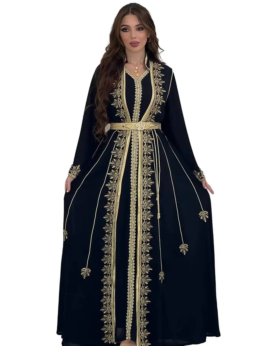 Elegant Eid Dress for Women - Embroidered Applique Caftan Kaftan Maxi Dress - Perfect for Eid Celebrations, Weddings & Special Occasions