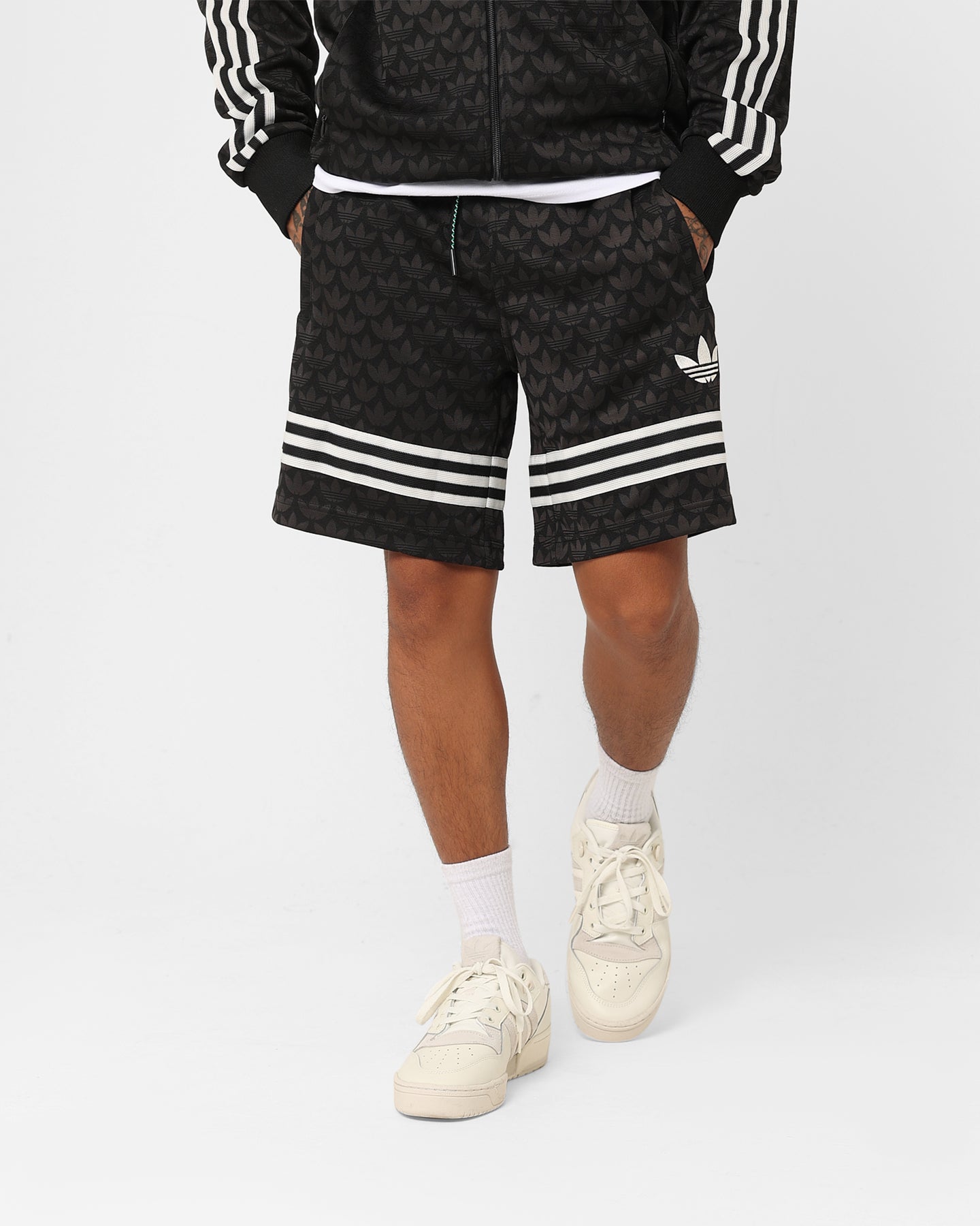 Adidas Adicolor Monogram Shorts for Men - Black Athletic Running Shorts with Comfortable Fit - Perfect for Gym, Workout, and Casual Wear