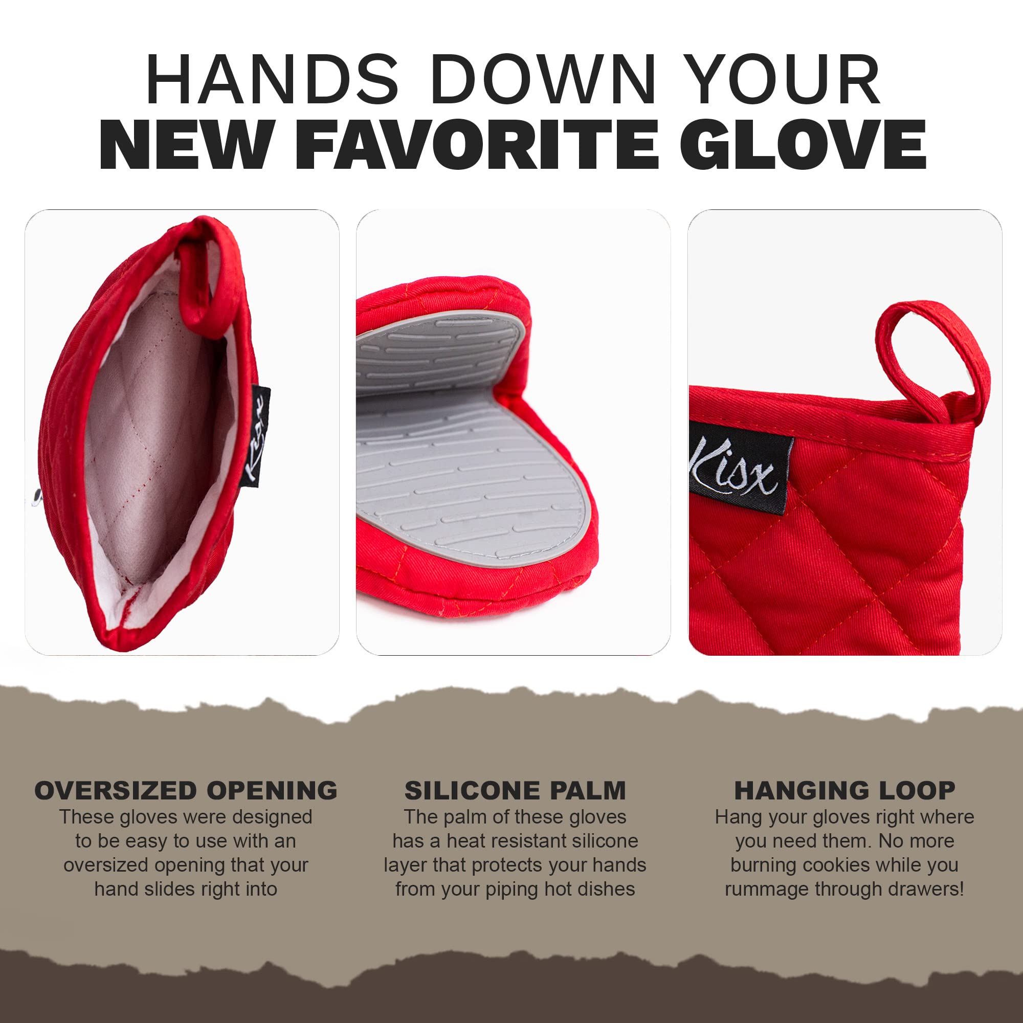 Heat Resistant Silicone Oven Mitts & Pot Holders Set - Mini Red Kitchen Gloves for Cooking, Baking, Grilling - Non-Slip Protection for Hot Pans, Dishes & Cookware