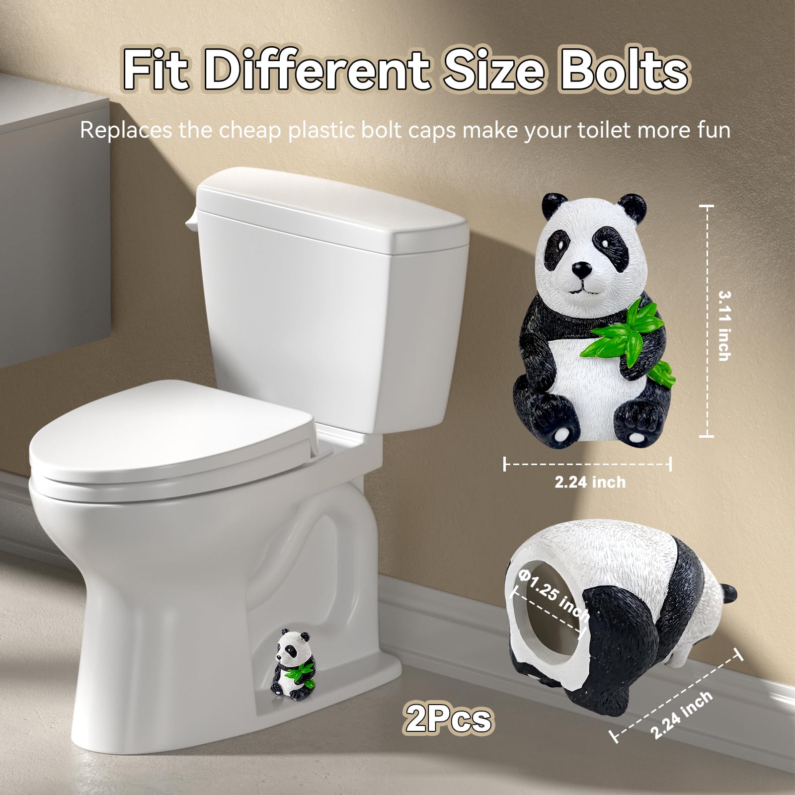 Decorative Resin Toilet Bolt Caps - 2pcs Panda Set for Bathroom Rust Prevention (Easy Installation)