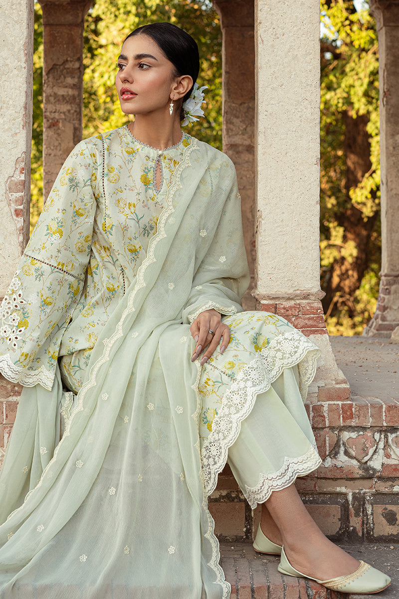 Lime Primrose 3-Piece Lawn Printed Suit for Women - Floral Summer Outfit - Perfect for Casual Wear, Parties & Weddings