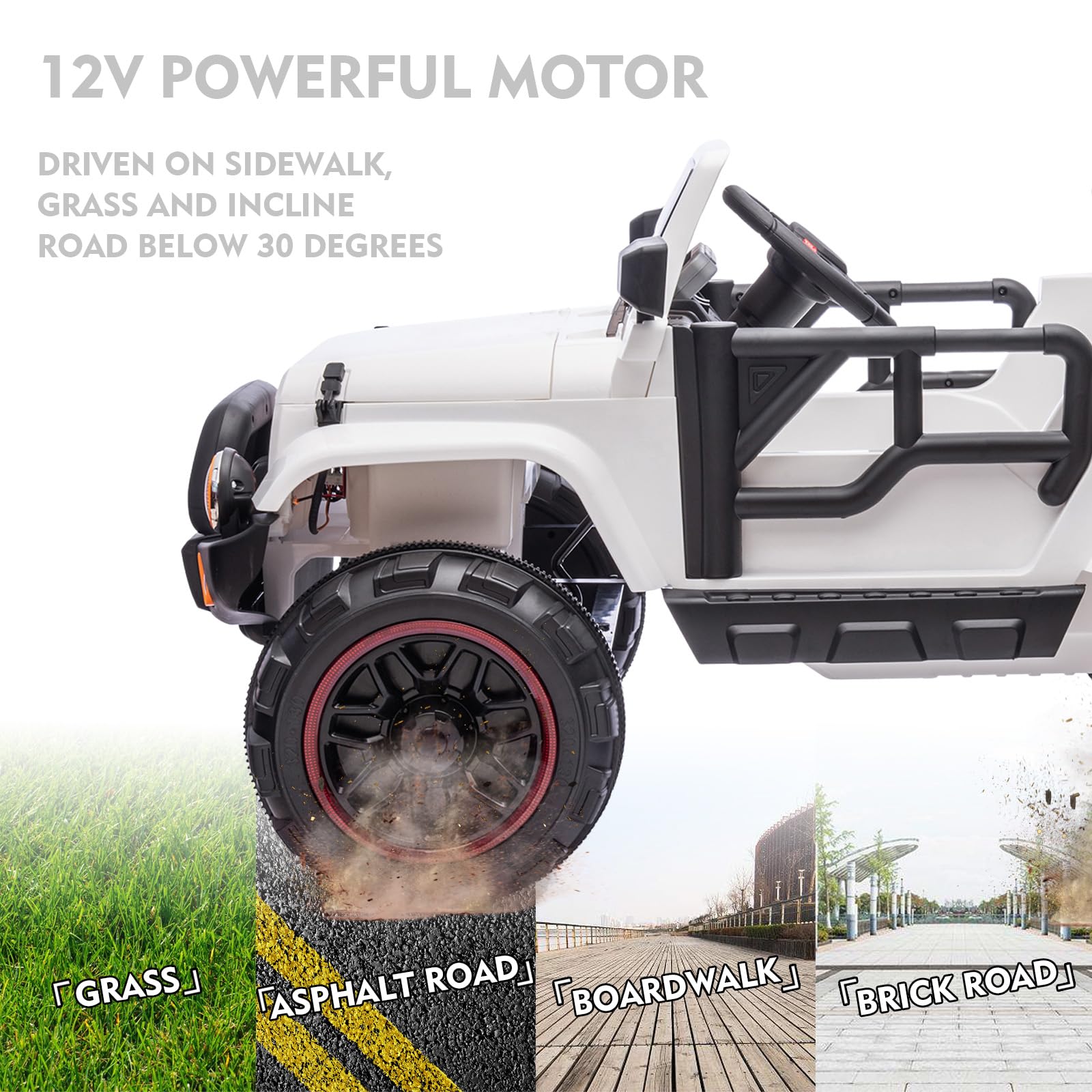 12V Kids Electric Ride On Truck - 2 Seater with Parental Remote Control, MP3 Player, LED Lights & Spring Suspension - White Children's Battery Powered Car for Outdoor Play & Backyard Fun