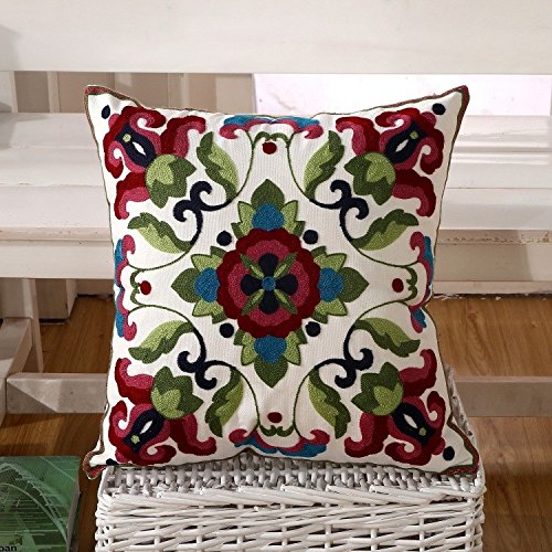 Bohemian Cotton Pillow Sham - Exotic Indian Style Embroidered Throw Pillow Cover 18x18 Inches for Sofa, Bed & Home Decor | Soft Cotton Cushion Case with 3D Embroidery | Perfect for Living Room, Bedroom & Boho Chic Decor