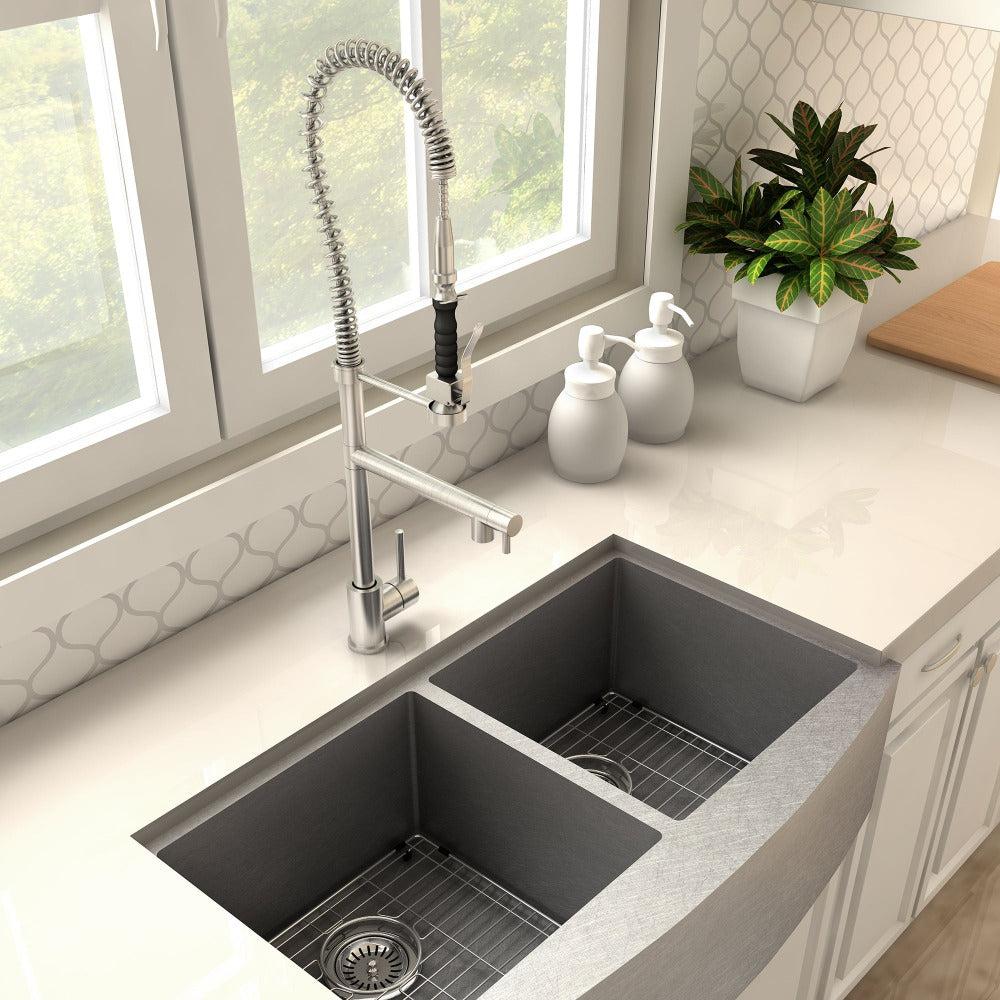 ZLINE Van Gogh Pull Down Spring Kitchen Faucet with Pot Filler in Brushed Nickel - High Arc Commercial Style Faucet for Modern Kitchens, Perfect for Cooking, Washing Dishes & Filling Pots (VNG KF BN)