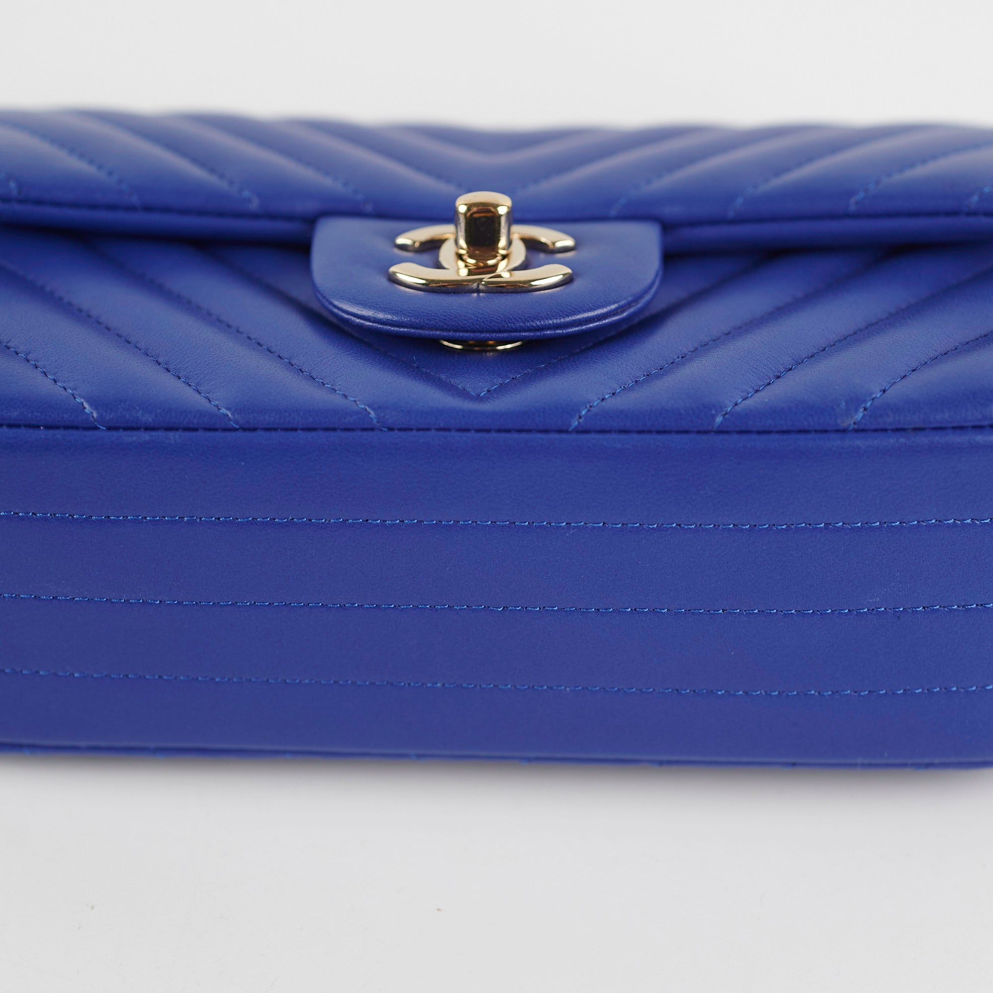 Chanel Mini Rectangular Chevron Blue Leather Crossbody Bag - Luxury Designer Handbag for Women, Perfect for Parties, Dates & Everyday Use