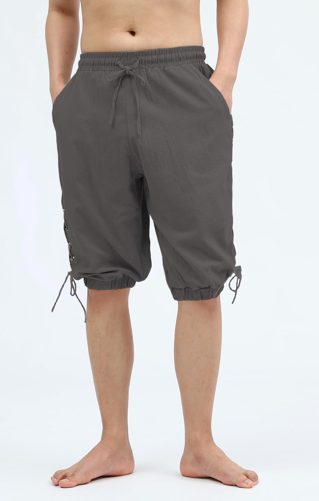 **Men's Pirate Shorts - Medieval Viking Navigator Renaissance Banded Pants - Gothic Linen Costume Shorts for Cosplay, LARP & Historical Reenactment**
