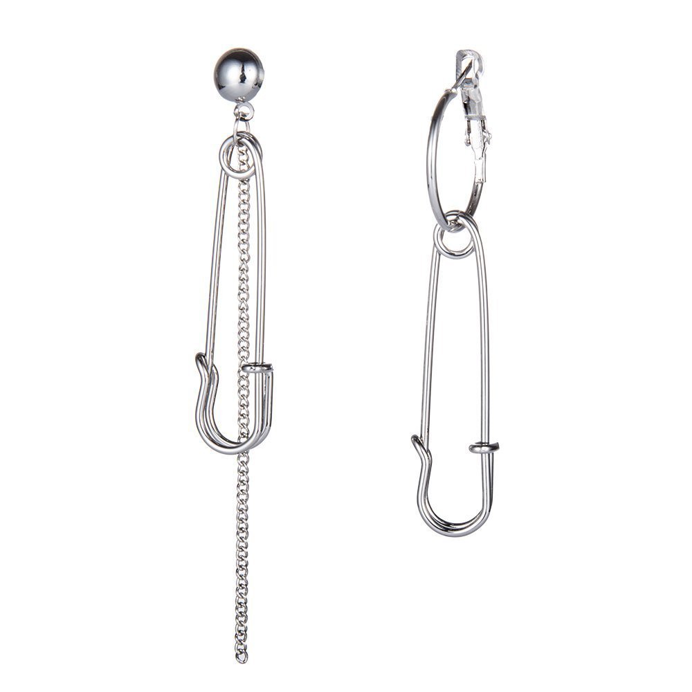 Stylish Long Tassel Asymmetric Safety Pin Chain Drop Earrings for Women & Men - Punk U-Shaped Dangle Earrings for Parties, Concerts & Gothic Fashion