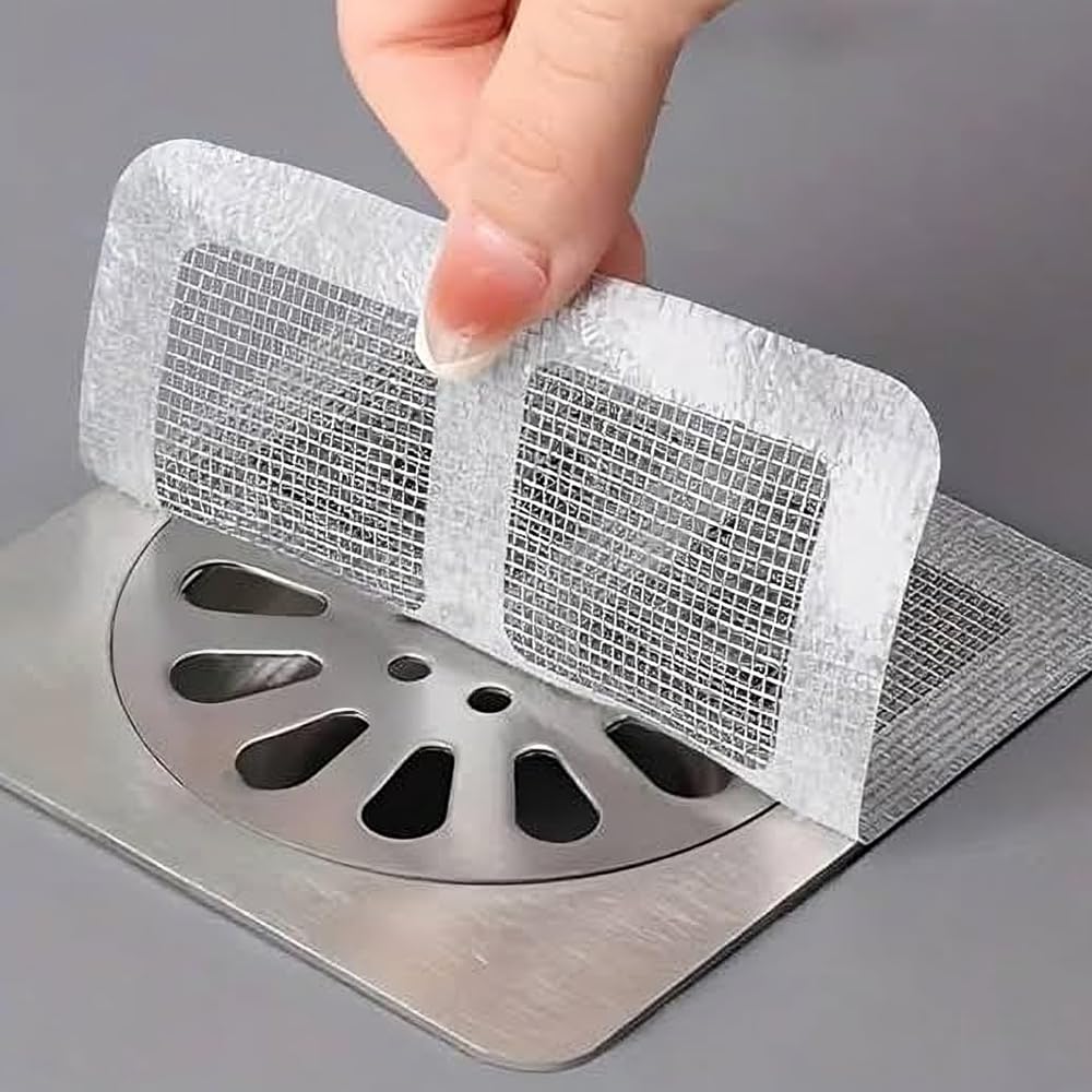 Alcanzer 10 Pack Disposable Shower Drain Covers - Waterproof Mesh Hair Catcher for Bathroom, Kitchen Sink & Bathtub - Prevent Clogs with Easy-to-Use Drain Protectors (Great for Homes with Pets & Long Hair)