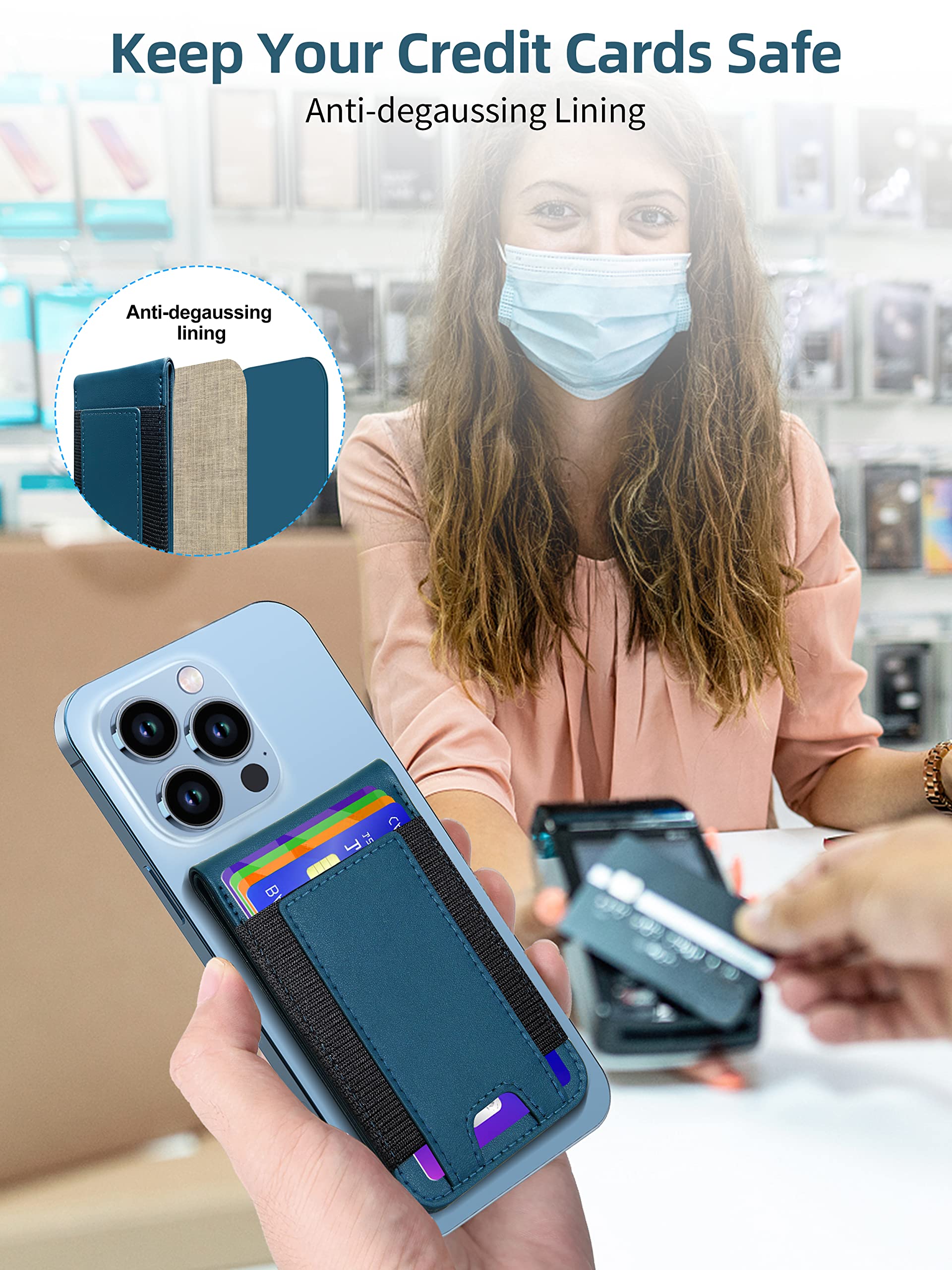 Miroddi Magnetic Phone Wallet with Adjustable Stand - MagSafe Compatible Card Holder for iPhone 16/15/14/13/12 Series (9 Card Capacity, Open ID Window, Vegan Leather, Blue) - Perfect for Travel, Work & Everyday Use