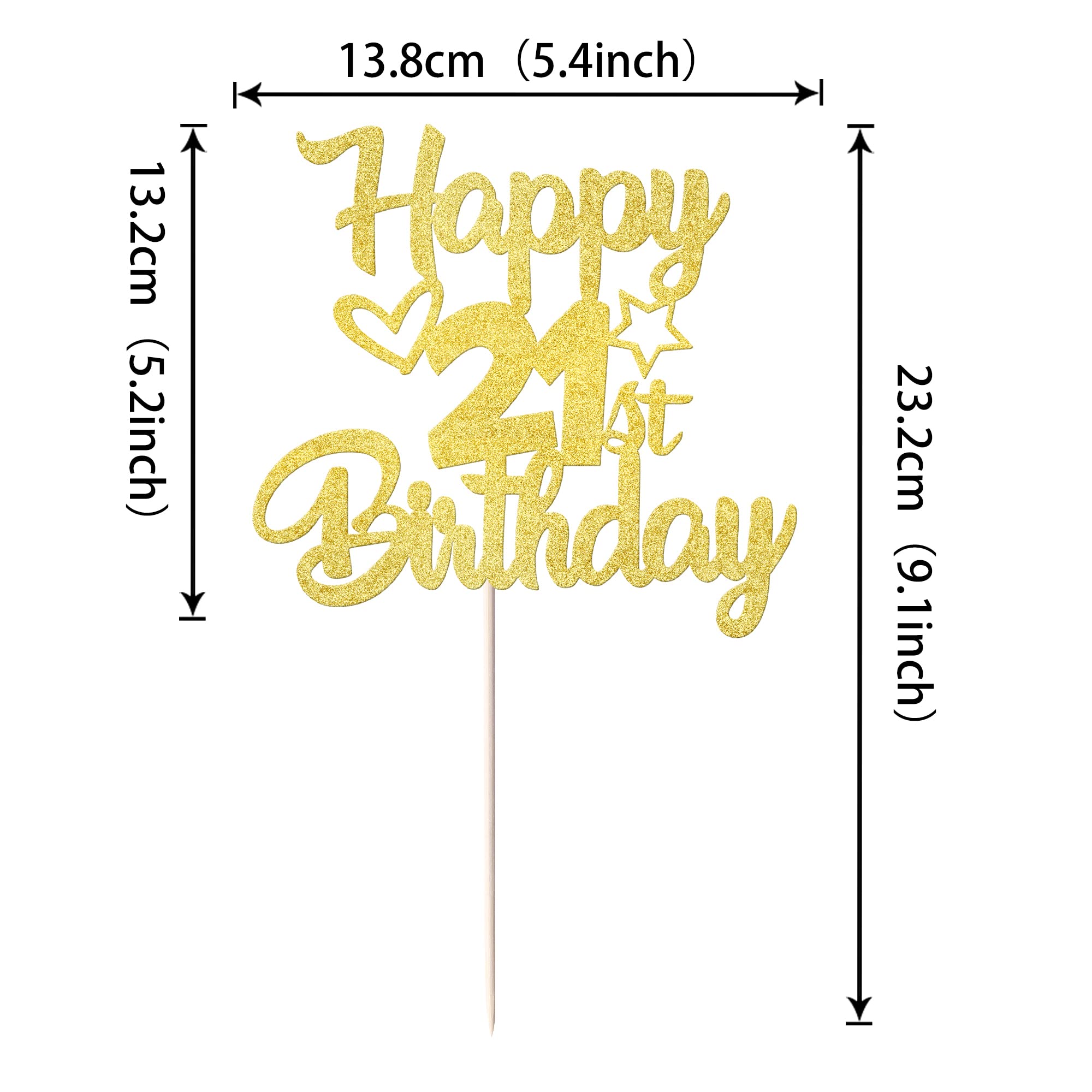 21st Birthday Cake Topper - Glitter Heart & Star Cake Decorations for 21st Birthday Party Supplies (Black) | Perfect for 21st Birthday Cakes, Cupcakes & Party Decorations
