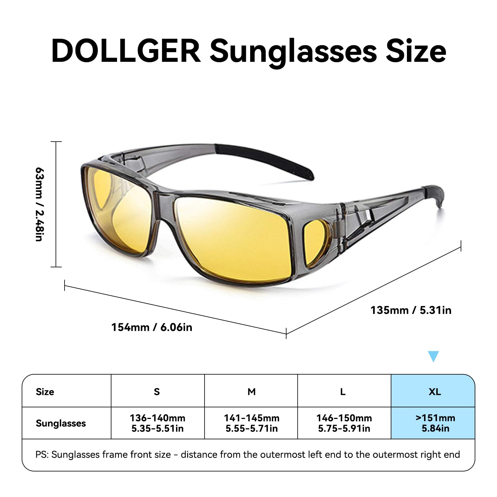 Dollger Night Vision Glasses for Women & Men - Anti Glare Yellow Lens, Fit Over Prescription Eyeglasses | Perfect for Driving, Hunting & Low Light Conditions