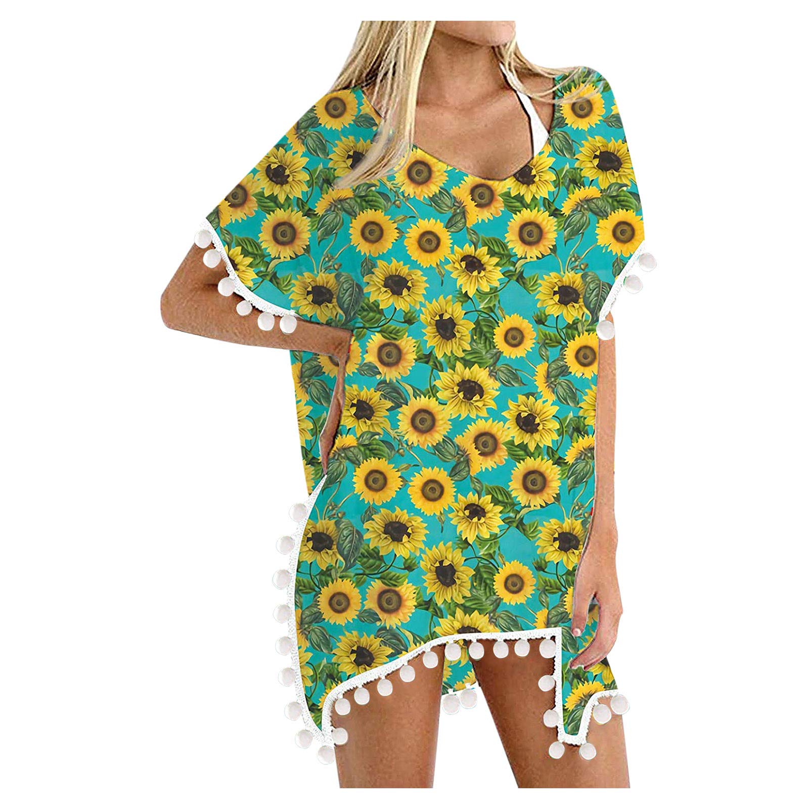 Women's Flowy Chiffon Kaftan Cover Up with Tassels - Lightweight Beach Dress, Swimwear Cover Up, Loose Bikini Top for Pool, Vacation & Summer Outfits