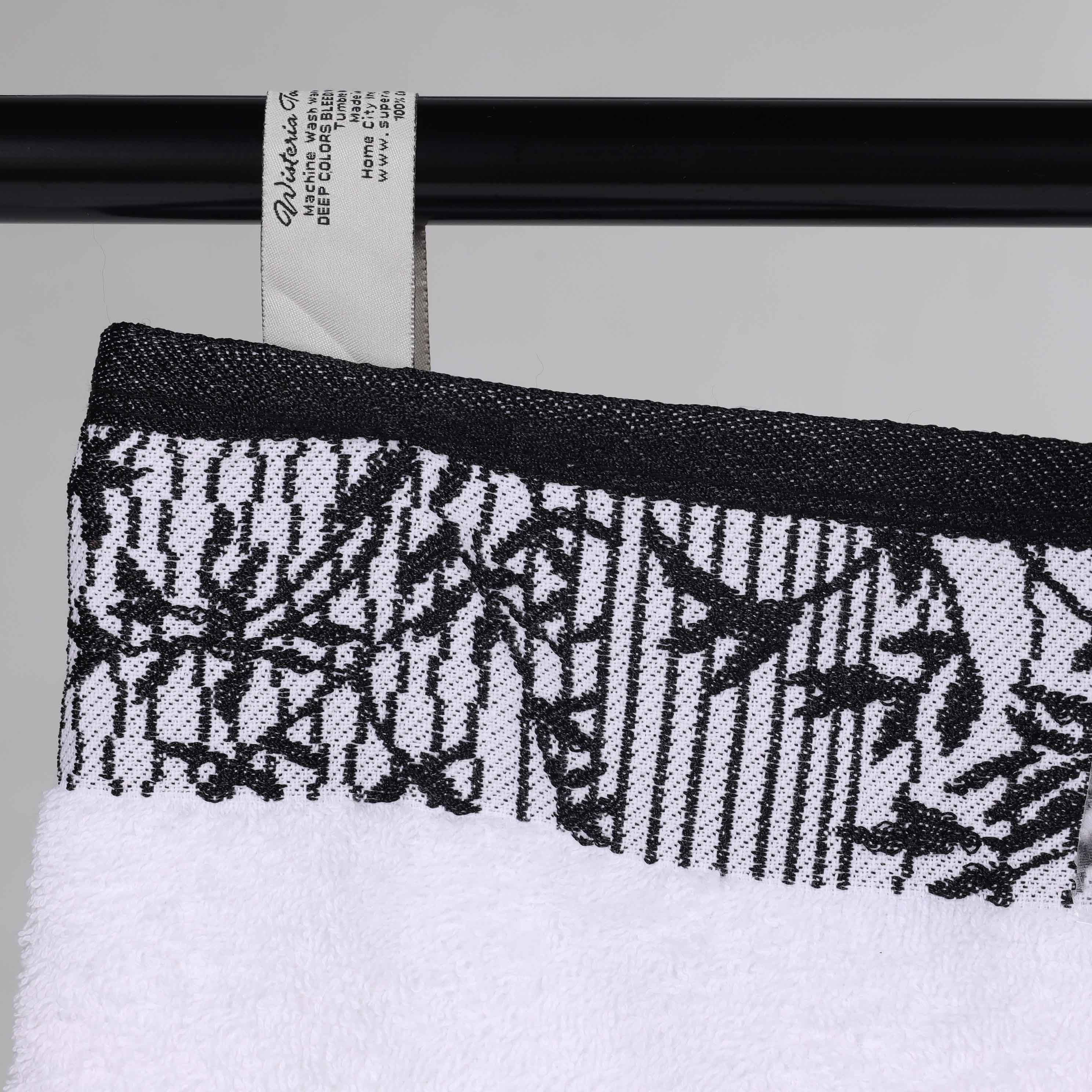 Premium Wisteria Cotton Floral Embroidered Jacquard Border Bath Towel Set of 2 - Soft Absorbent Luxury Towels for Spa, Bathroom & Guest Use