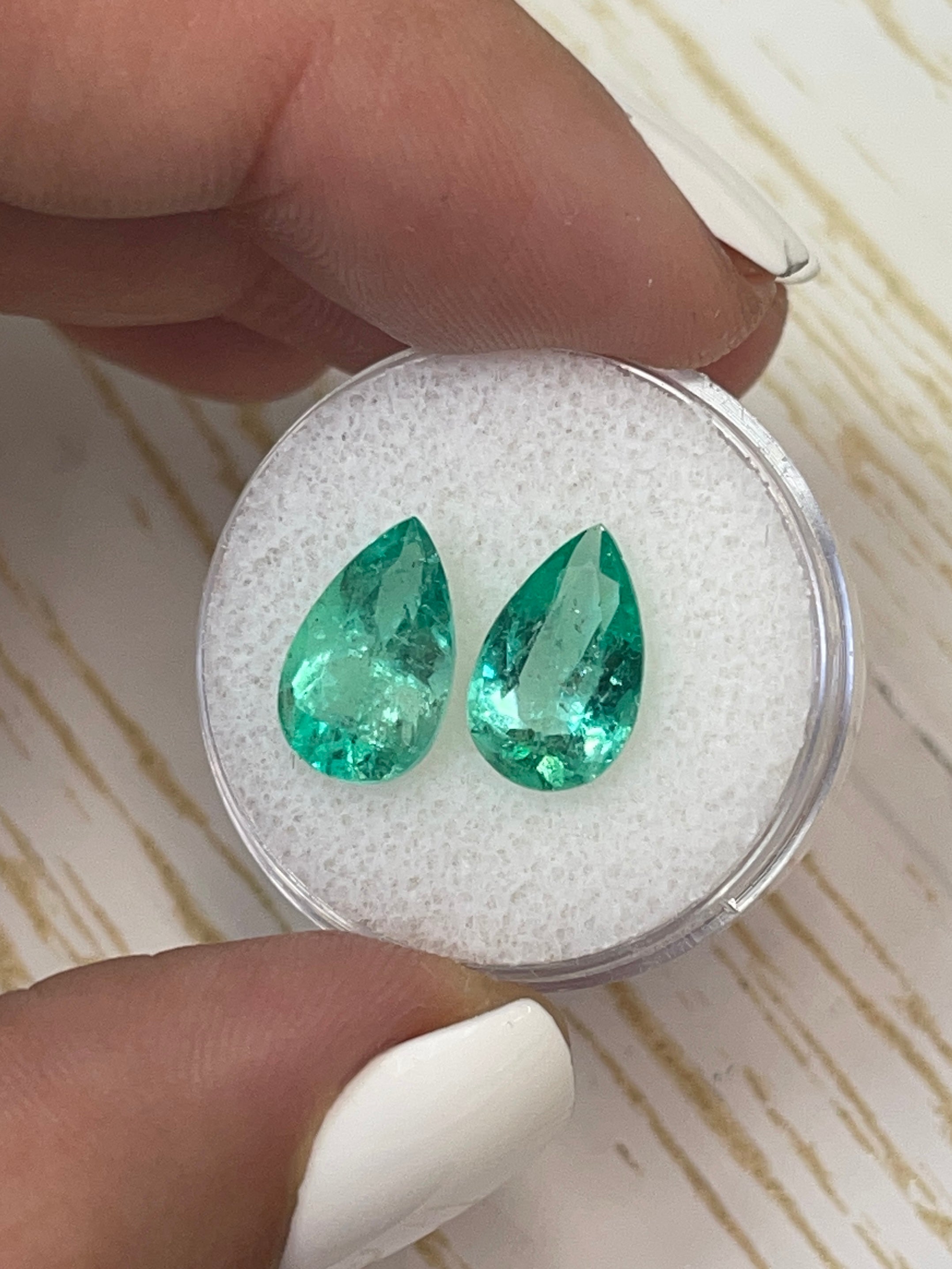 4.76tcw 12x7.5mm Matching Pair Colombian Emerald Pear Cut Loose Gemstones for Jewelry Making & Engagement Rings