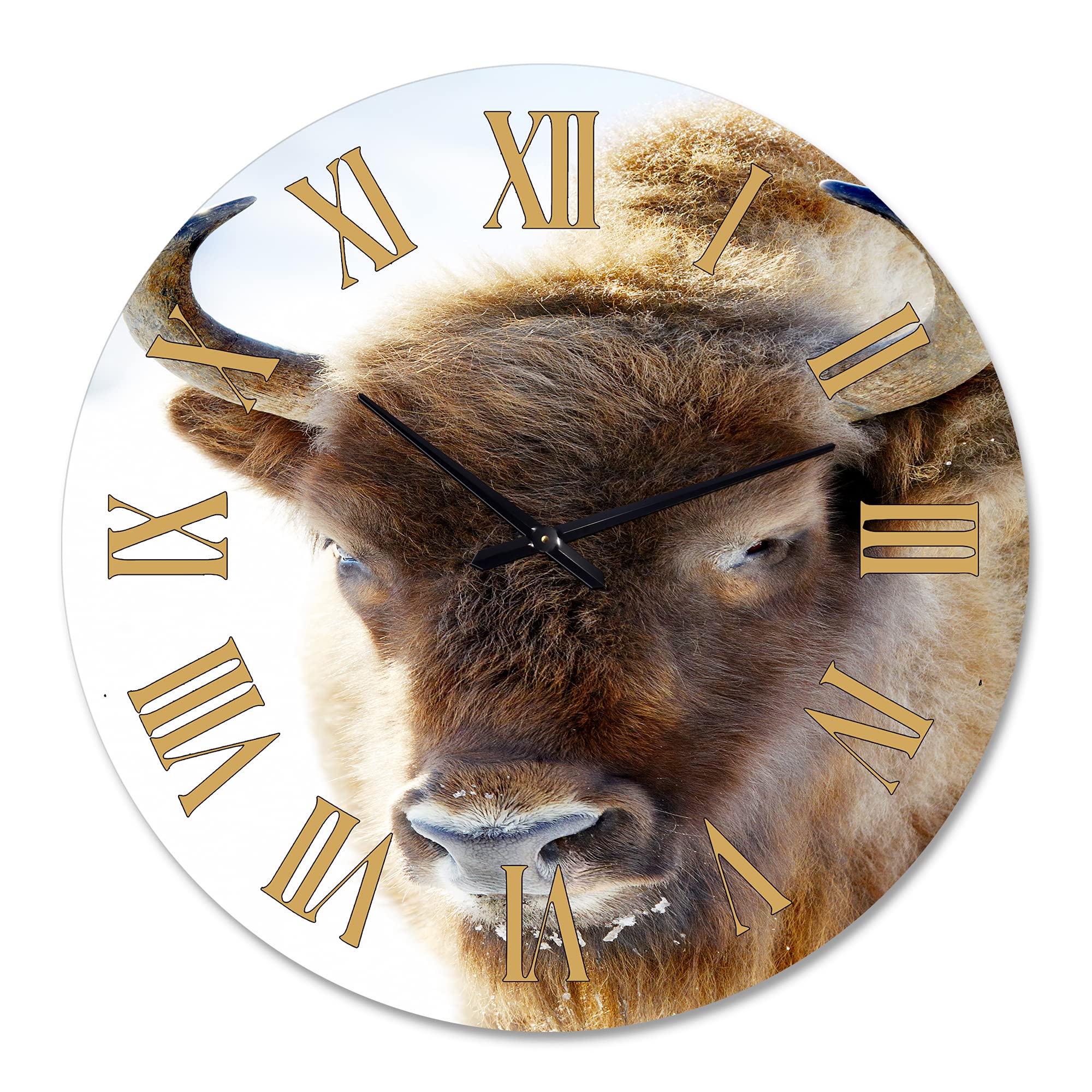 Farmhouse Wall Clock 'Portrait of Wild Bison' - Large Rustic Animal Wall Decor for Living Room, Kitchen, Bedroom - Perfect for Home, Office & Cabin Decor