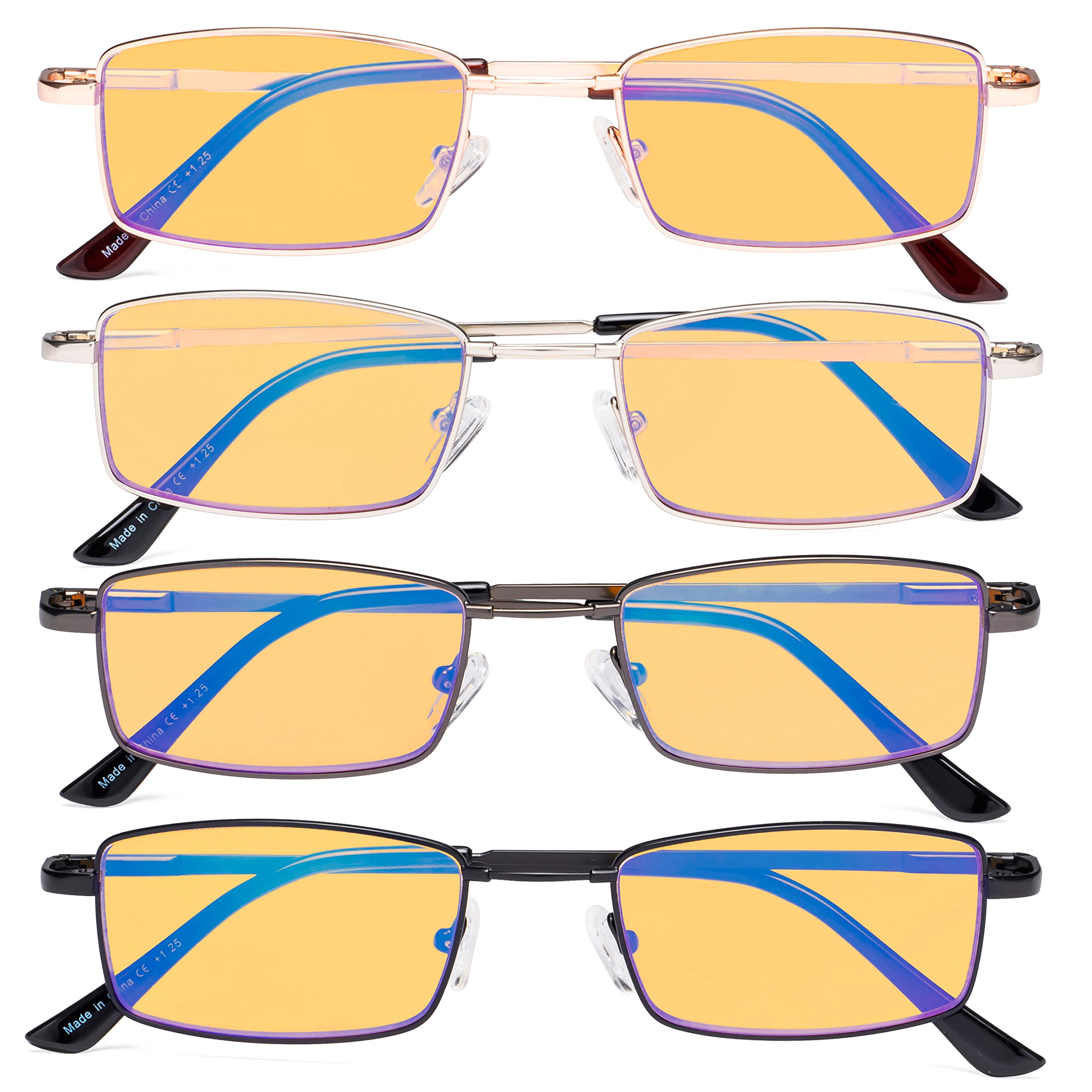 Blue Light Blocking Reading Glasses 4 Pack - Anti Glare Computer Glasses with Memory Titanium Bridge for Men & Women - Perfect for Office Work, Gaming, and Screen Time