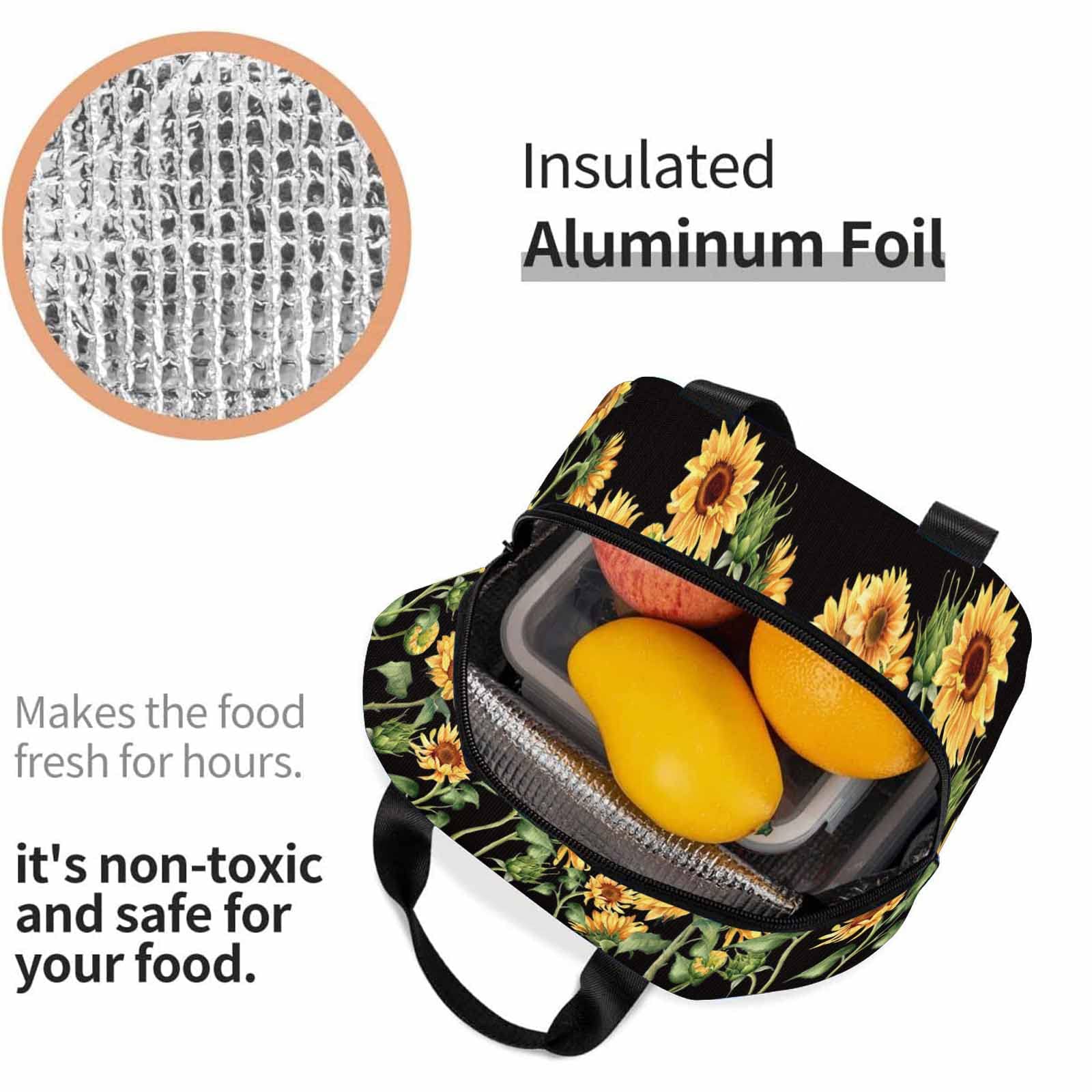 Personalized Sunflower Initial Custom Text Lunch Bag - Reusable Insulated Tote for School, Work & Travel | Perfect for Teens, Girls & Boys | Office, Camping & Picnic Essentials