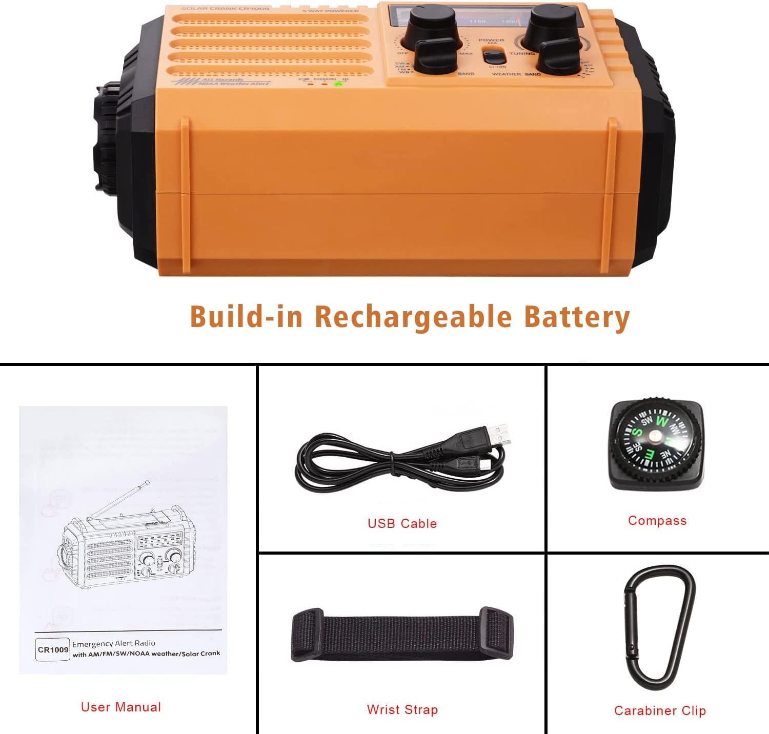 5000 Weather Emergency Radio with Solar & Hand Crank - 5-Way Powered AM/FM/Shortwave/NOAA Survival Radio, USB Power Bank, Flashlight & Reading Lamp - Perfect for Camping, Hiking & Emergency Preparedness