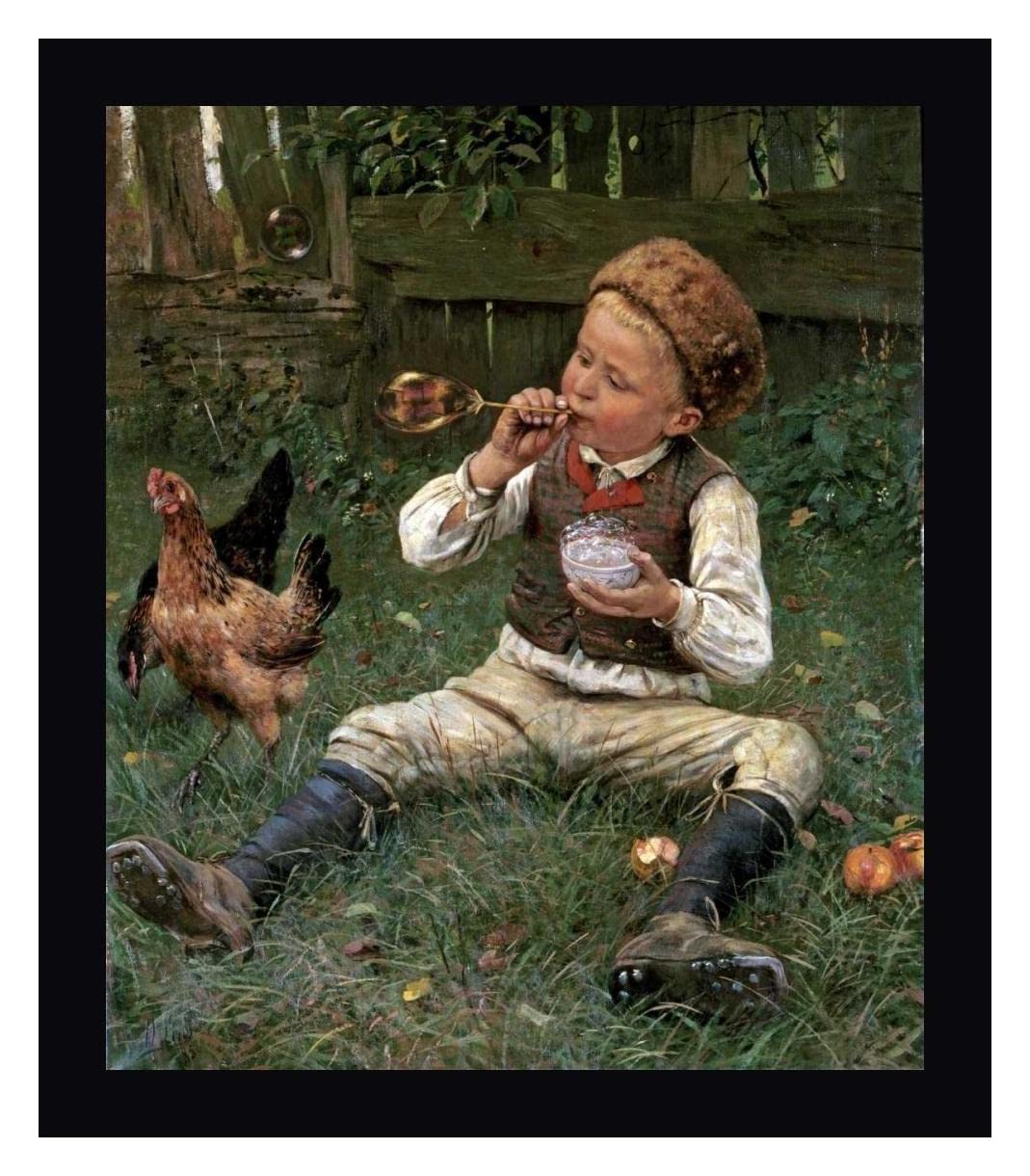 Adolf Lins Blowing Bubbles Framed Canvas Art Print - 31x36 Inches - Black Wood Frame - Ready to Hang Wall Decor for Living Room, Bedroom & Office