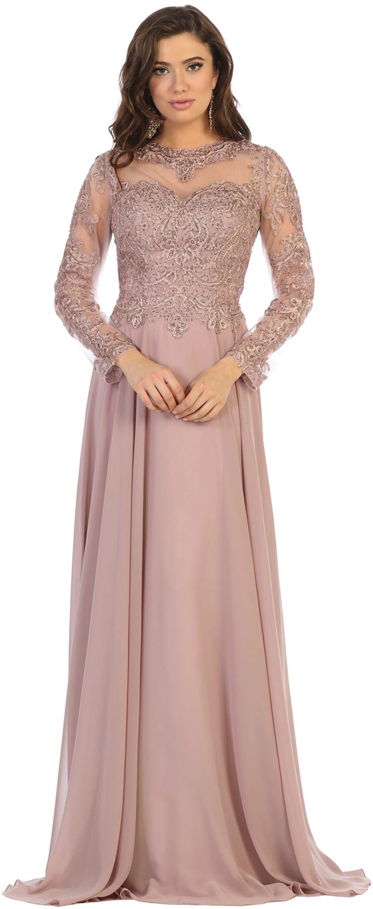 Elegant Long Sleeve Embroidered Evening Gown for Women - Formal Dresses for Prom, Wedding & Special Occasions | FDS7732