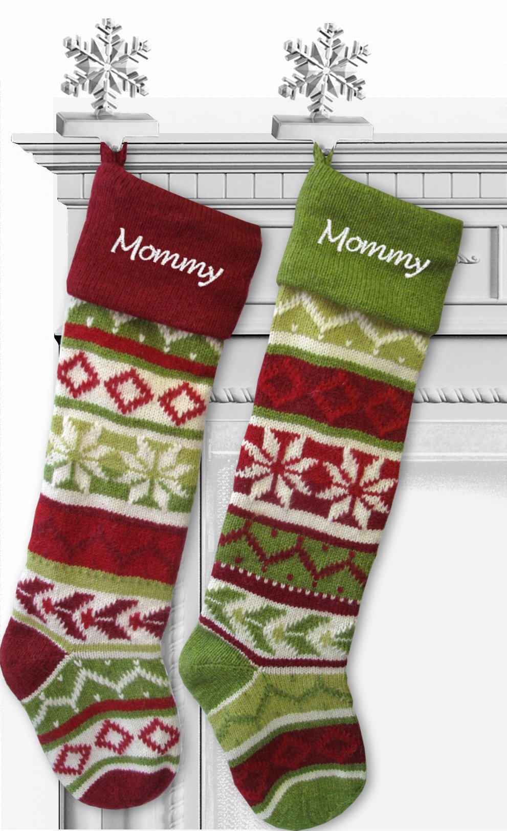 Hand Knitted Personalized Wool Christmas Stockings with Red Cuff - Perfect for Holiday Decorations, Fireplace Mantel, and Christmas Gift Giving
