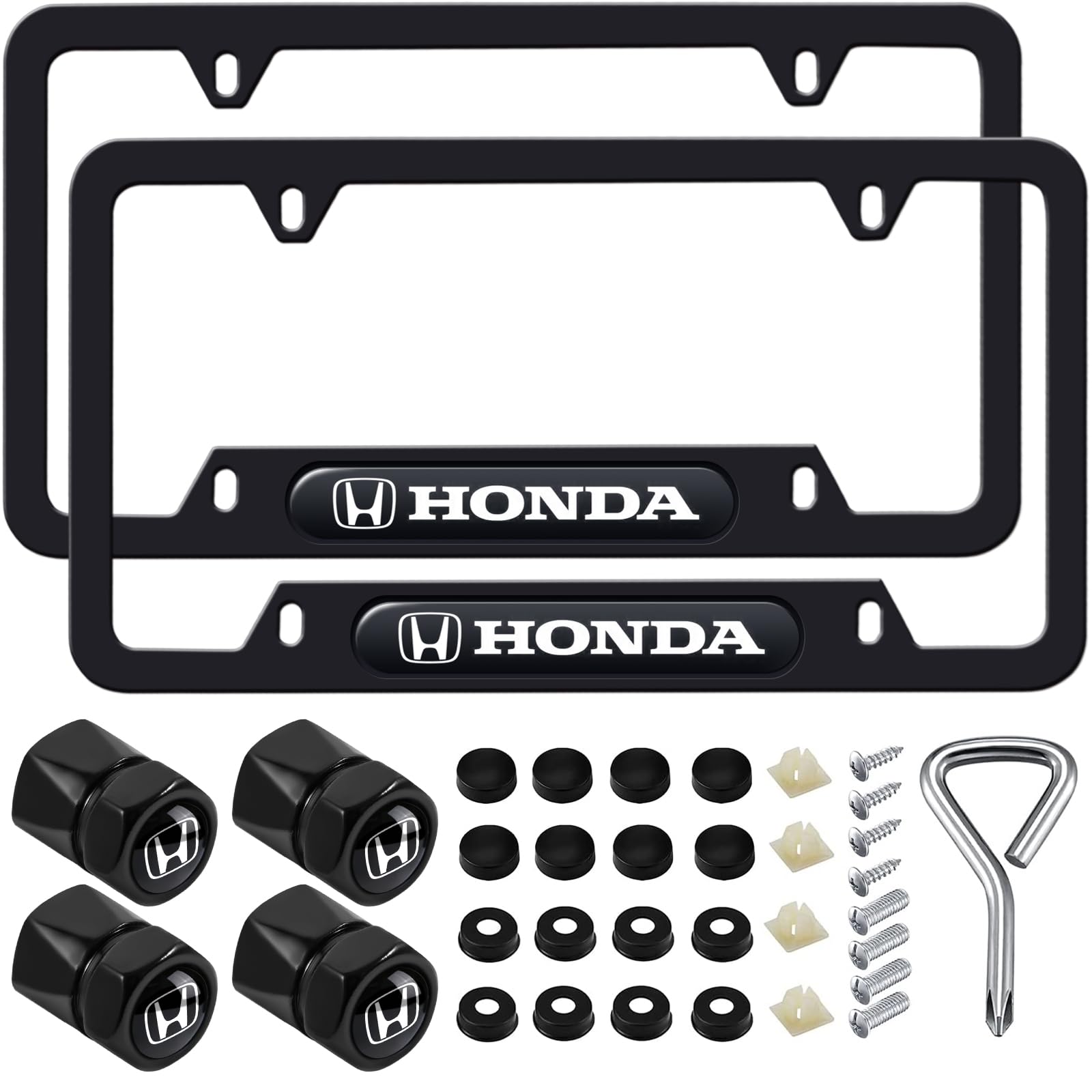 2PCS Black Aluminum Alloy Weatherproof License Plate Frames for Honda Civic CR-V Accord Pilot - Durable Car License Plate Bracket Holder Accessories (Fits LX EX EX-L Touring Models) - Perfect for Car Show, Daily Driving & Vehicle Protection