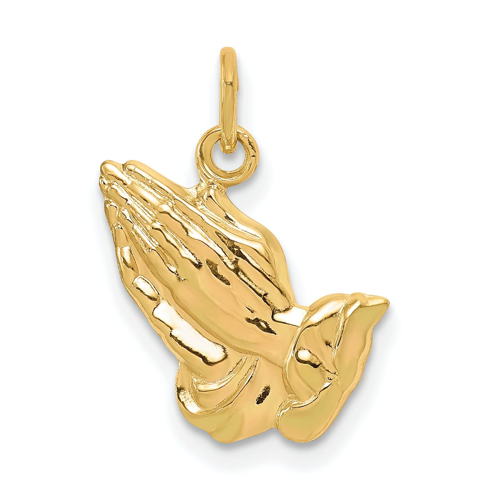 14K Yellow Gold Praying Hands Charm Pendant Necklace for Women - Religious Jewelry Gift for Baptism, First Communion & Prayer Time