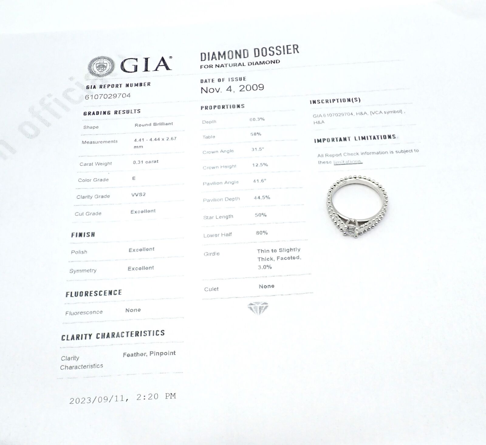 Authentic Van Cleef & Arpels Estelle Platinum .31ct Diamond Solitaire Ring with GIA Certification - Perfect for Engagement, Anniversary & Special Occasions