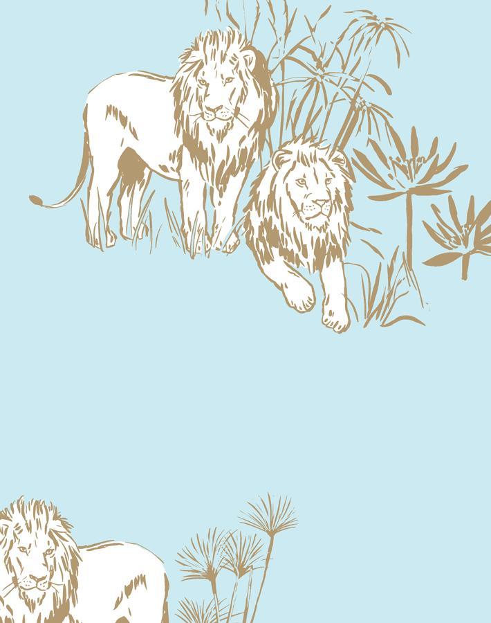 Foliage Lions Wallpaper by Tea Collection - Sky Blue Nature-Inspired Design - Perfect for Nursery, Kids Room & Home Decor