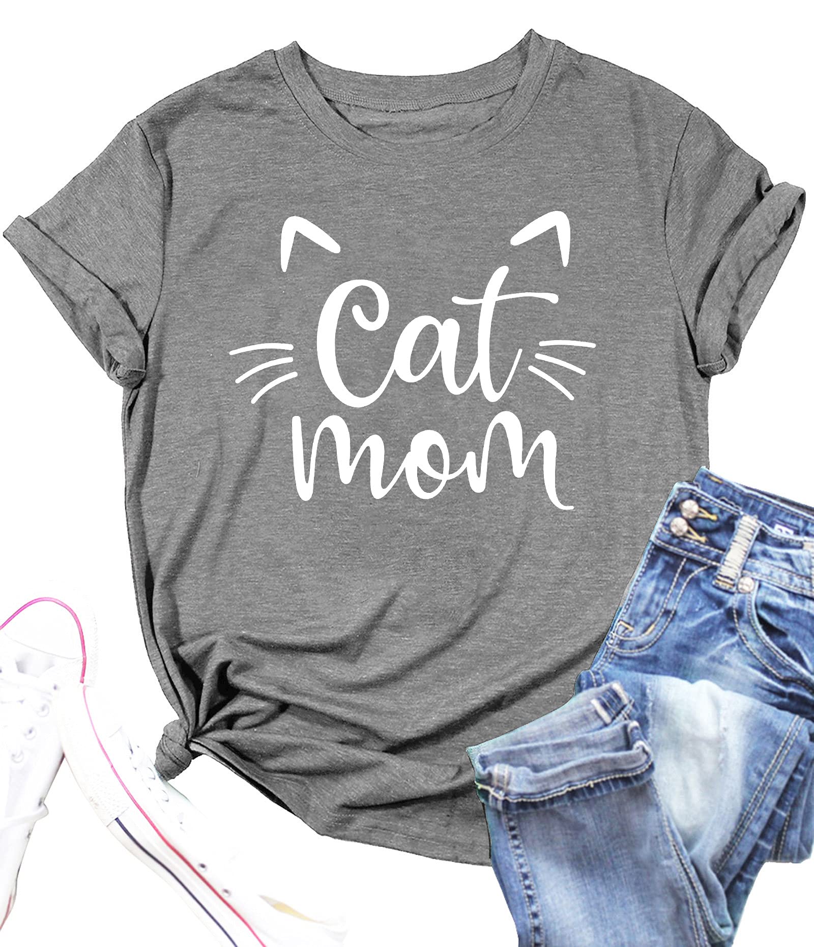 Funny Cat Mom T-Shirts for Women - Cute Cat Mama Graphic Tees - Perfect Pet Lover Gifts for Cat Owners - Great for Casual Wear, Cat Cafes & Birthday Gifts