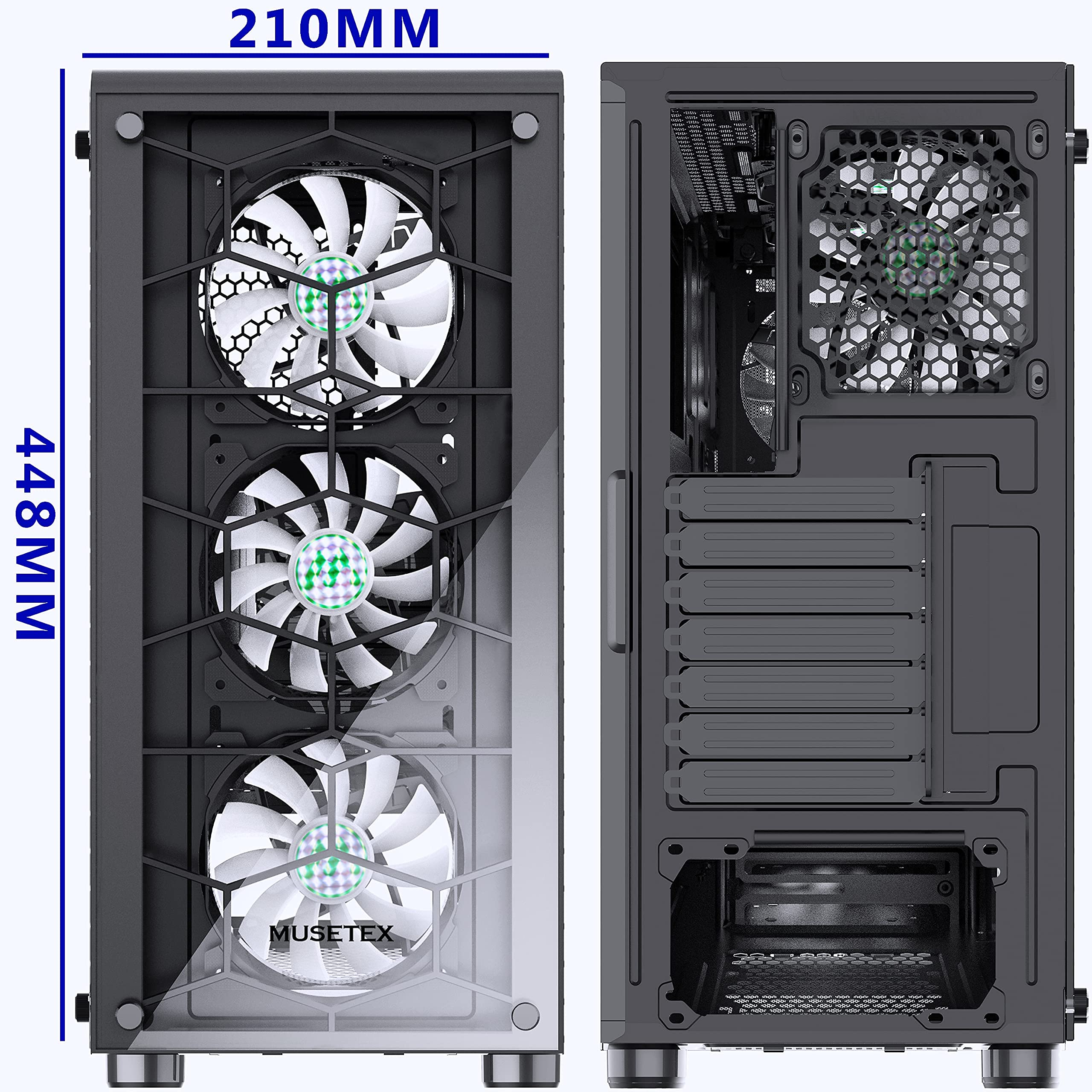 MUSETEX ATX Mid-Tower Gaming PC Case with 6 Pre-Installed ARGB Fans, USB 3.0, Tempered Glass - Excellent Cable Management & Airflow for ATX/Micro ATX/ITX Motherboards (Black, G06N6) - Perfect for Gaming Rigs, Streaming Setups & High-Performance Computers