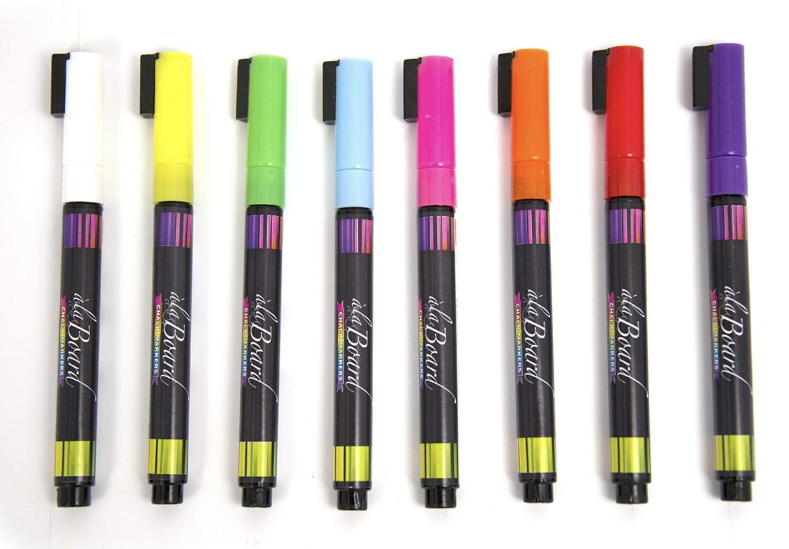 8 Pack Fluorescent Dry Erase Fine Tip Chalk Markers - Perfect for Whiteboards, Glass, Windows & DIY Crafts
