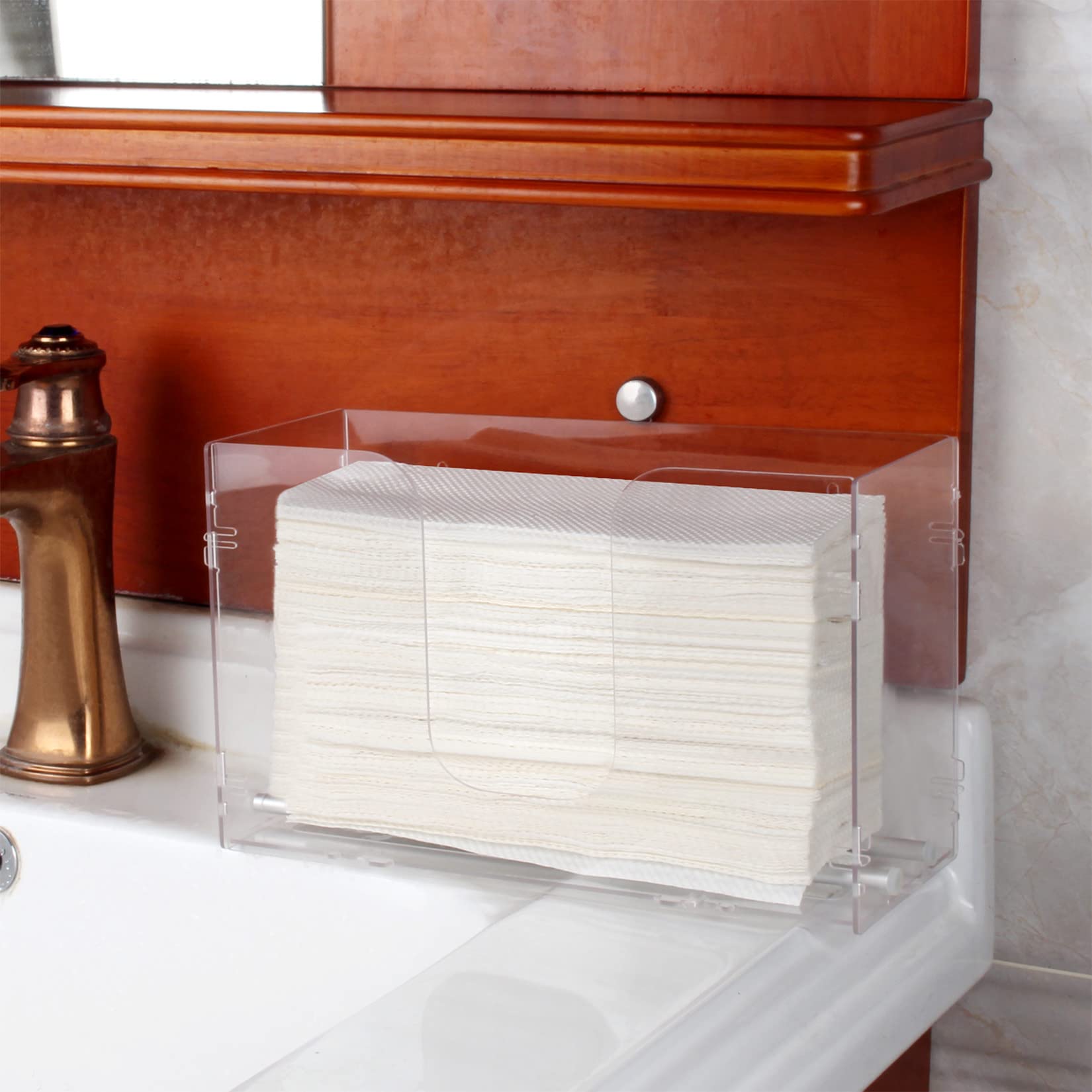 Evron Clear Paper Towel Dispenser - Countertop & Wall Mount, One-Hand Pull for C-Fold, Z-Fold, Trifold & Multifold Towels - Easy Snap-On Assembly - Perfect for Kitchens, Restaurants & Office Break Rooms