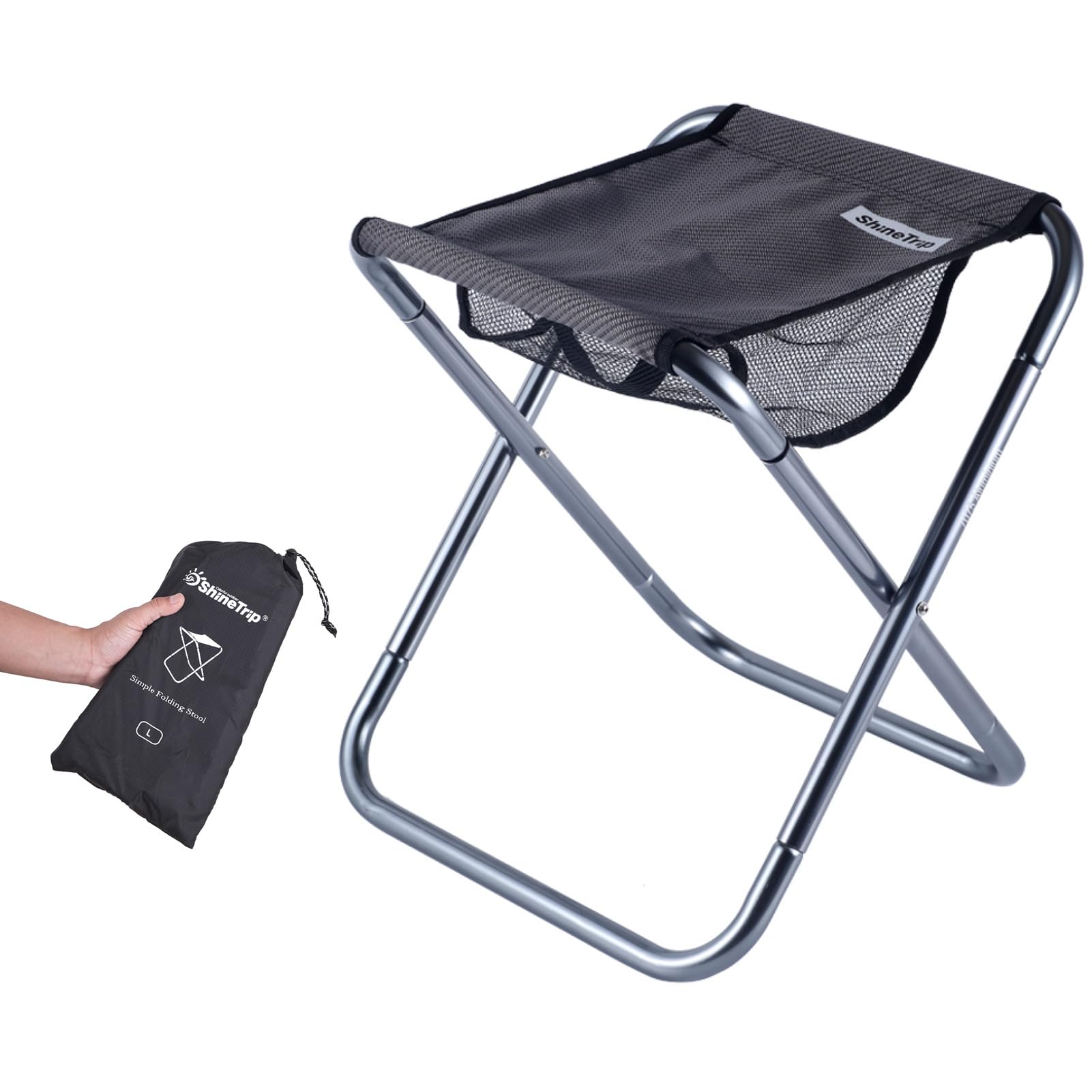 Azarxis Compact Folding Camping Stool - Lightweight Portable Collapsible Chair for Outdoor Activities, Travel, Hiking, Beach, Garden & BBQ - Includes Carry Bag (Gray, Large) - Perfect for Camping Trips, Picnics & Backyard Relaxation