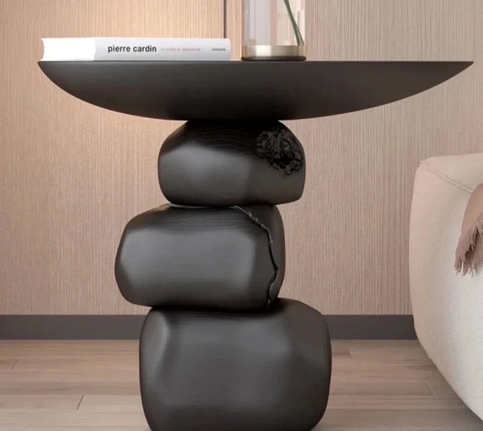 Natural Stone Art Rock Side Table - Unique Handcrafted Accent Table for Living Room, Bedroom, or Outdoor Patio Decor