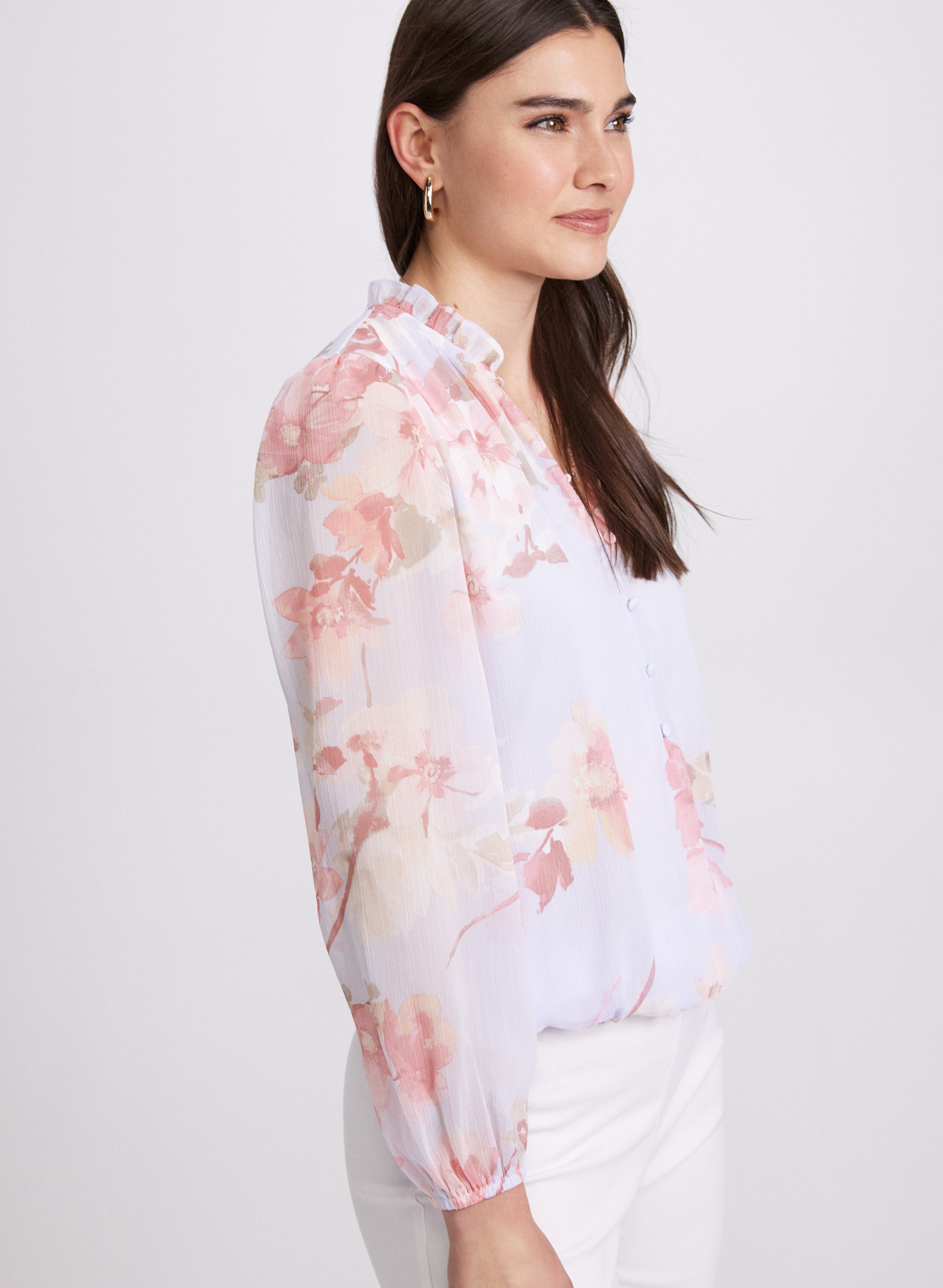 Floral Print Blouse for Women - Elegant Flowy Summer Tops with V-Neck & Short Sleeves - Perfect for Office, Date Night & Casual Outings