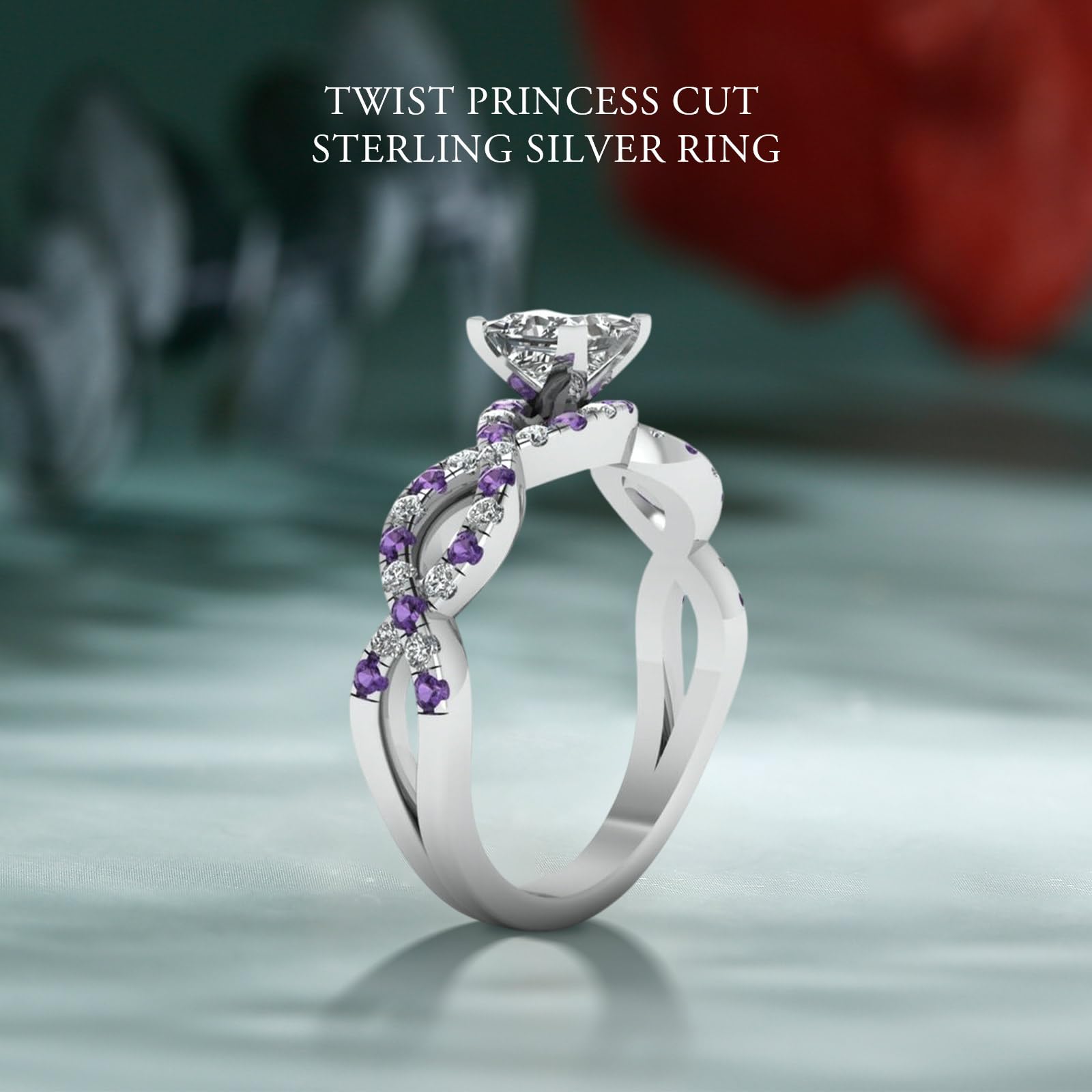 Jeulia 2.5 Carat Princess Cut Wedding Ring Set - 925 Sterling Silver Twisted Eternity Band with Birthstone for Women - Engagement, Anniversary & Promise Rings - Jewelry Gift Box Included - Perfect for Proposals, Weddings & Special Occasions