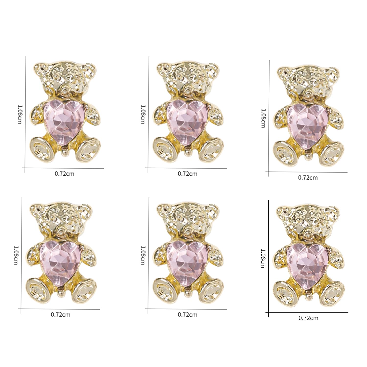 3D Gold Bear Heart Nail Art Charms with Pink Rhinestones - Cute Valentine's Day Nail Gems for Acrylic Nails, DIY Nail Art Supplies (10Pcs) - Perfect for Valentine's Day Gifts, Nail Salon Decorations, and DIY Nail Art Projects
