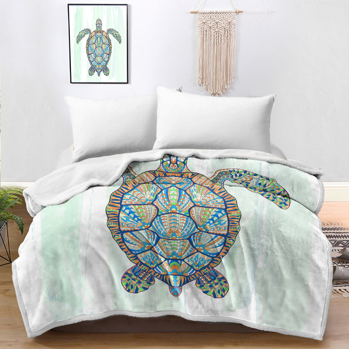 Ocean Turtle Bedspread Blanket - Soft Coral Reef Themed Throw Blanket for Bed, Couch & Sofa - Perfect for Beach House Decor, Coastal Living Room or Nautical Bedroom