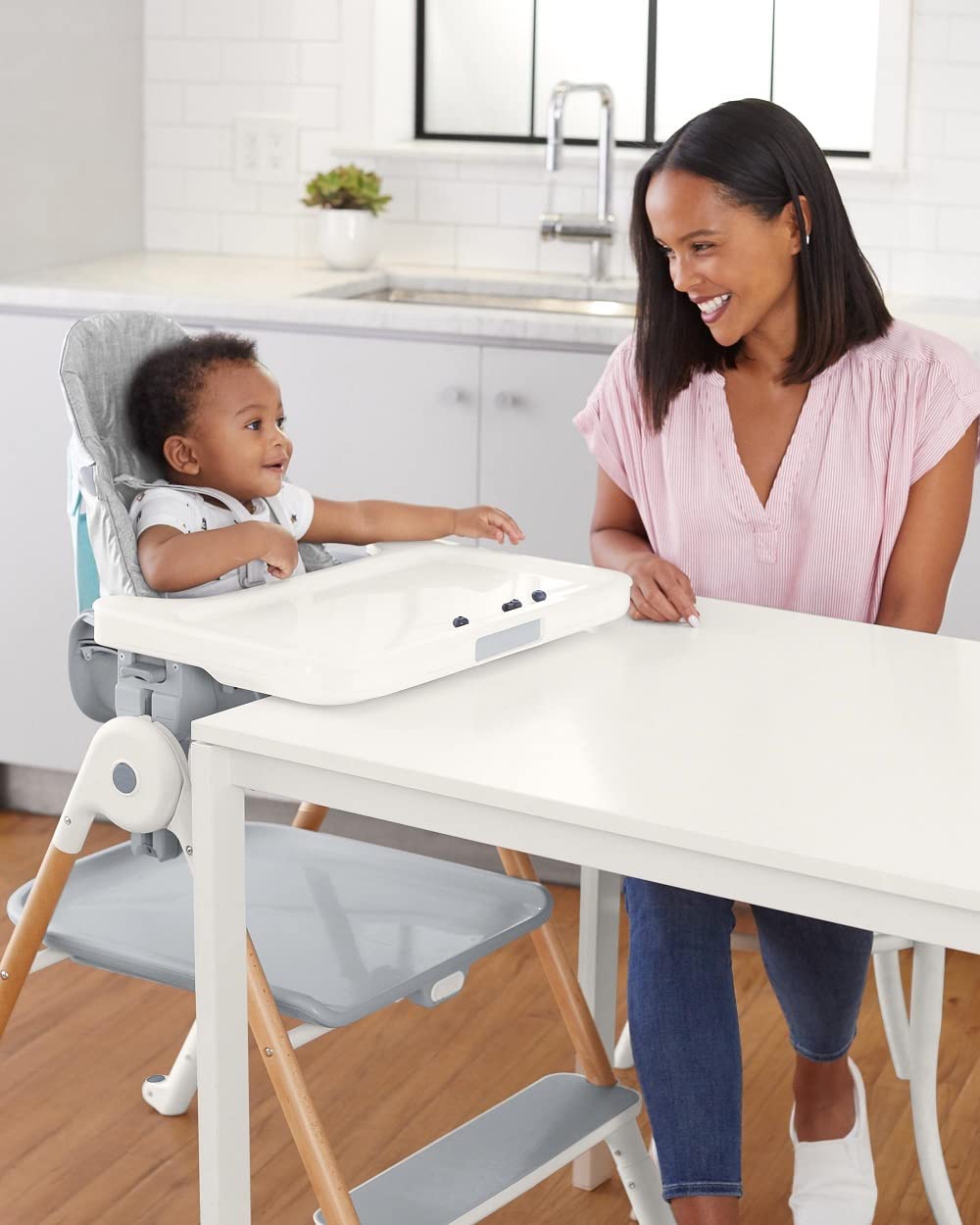 Skip Hop 2-in-1 High Chair - Convertible Sit-to-Step Toddler Booster Seat for Babies & Kids | Perfect for Dining, Kitchen & Travel Use