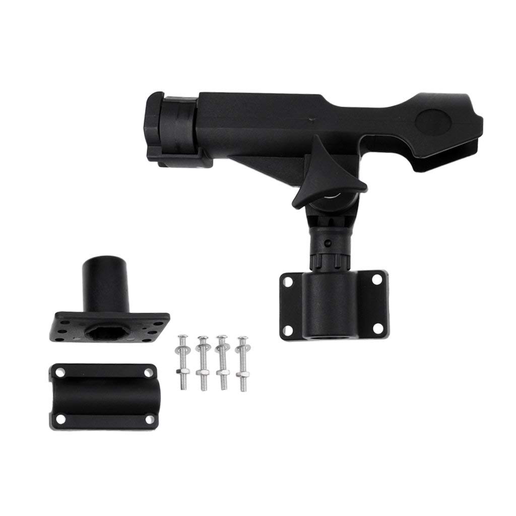 360° Adjustable Black Nylon Fishing Rod Holder for Kayak, Boat & Yacht - Side/Rail/Flush Mount Pole Support Bracket - Perfect for Saltwater & Freshwater Fishing Trips