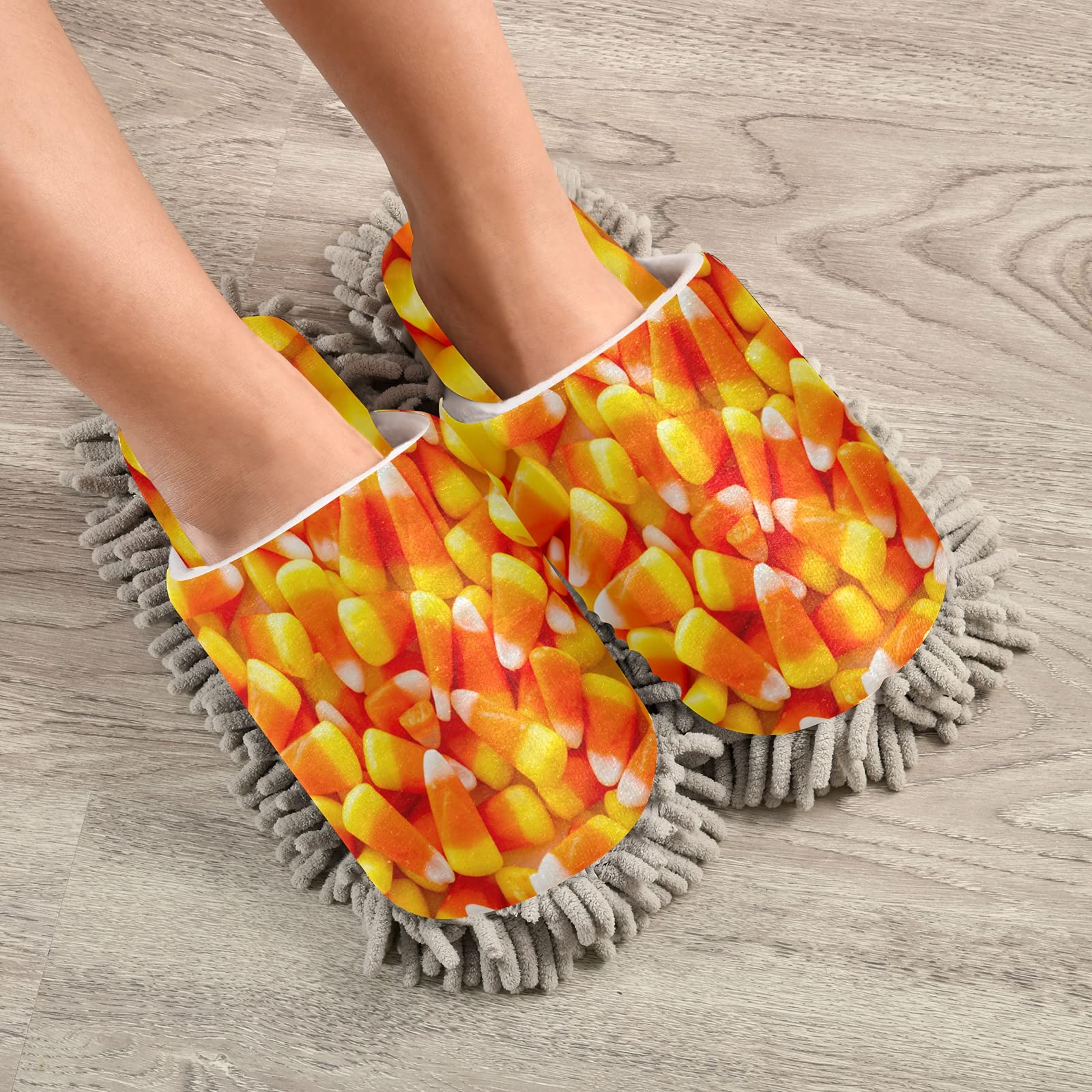 Boccsty Halloween Candy-Corn Mop Slippers - Non-Slip Cleaning House Shoes for Men & Women - Spa & Dusting Slippers for Home Use - Perfect for Halloween Costumes, House Cleaning & Relaxation