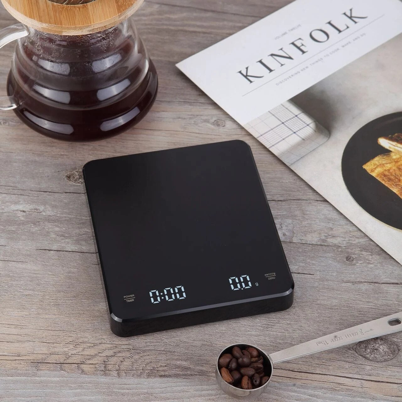 ANYCO Anygleam Digital Kitchen Scale with Timer - 3kg/6.6lb Capacity, Stainless Steel Coffee Scale for Precise Measuring (Black) - Perfect for Baking, Cooking & Coffee Brewing