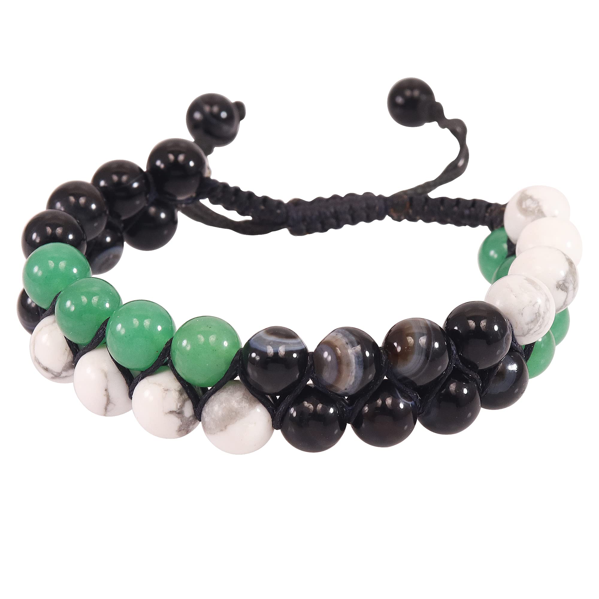 Natural Green Aventurine Macrame Bracelet - Botswana Agate & Howlite Beaded Bracelet - 8mm Handmade Gemstone Bracelet for Men - Spiritual Healing Jewelry Gift for Father, Meditation, Yoga & Positive Energy
